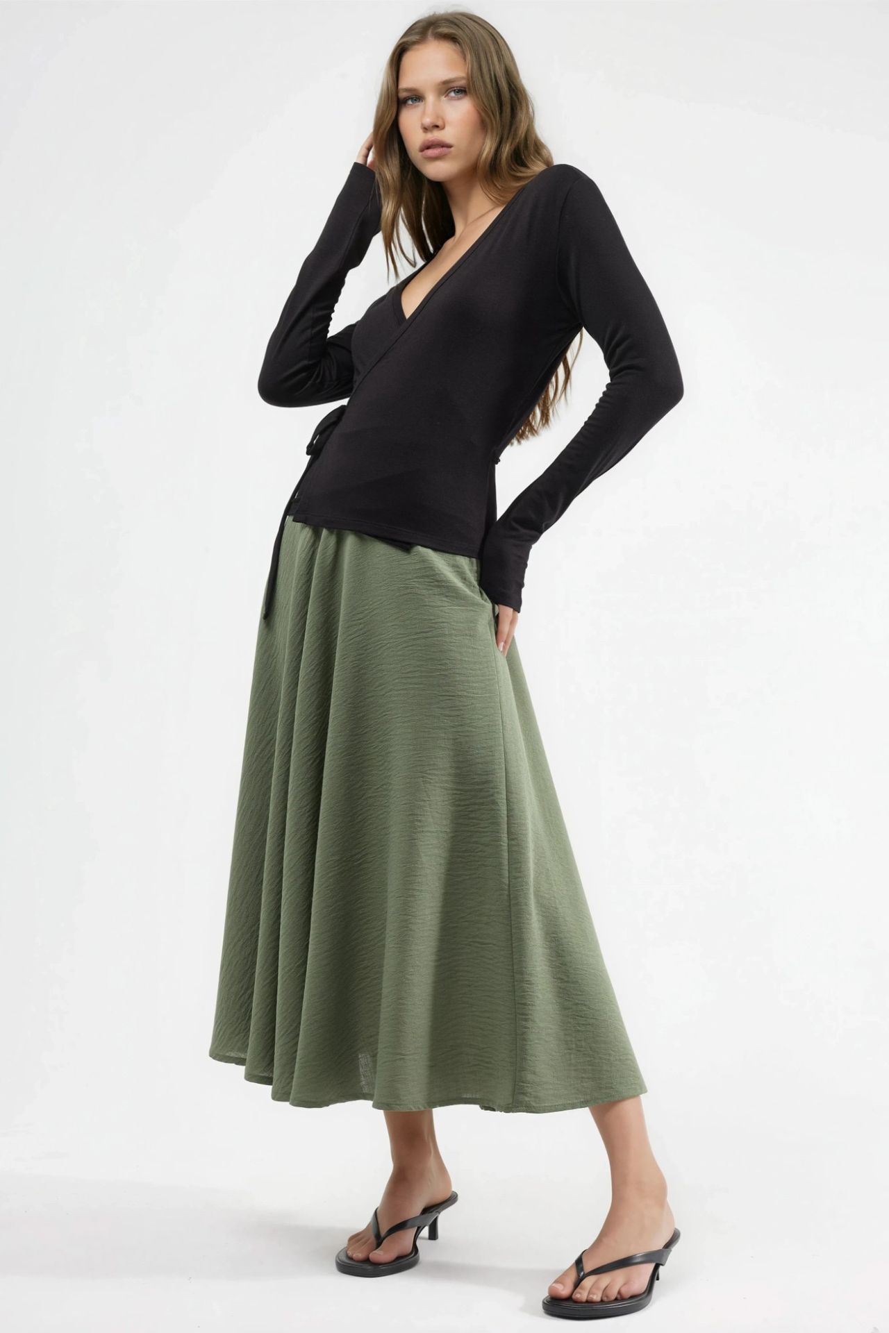 BUSEM High Waist Textured A-Line Maxi Skirt 2