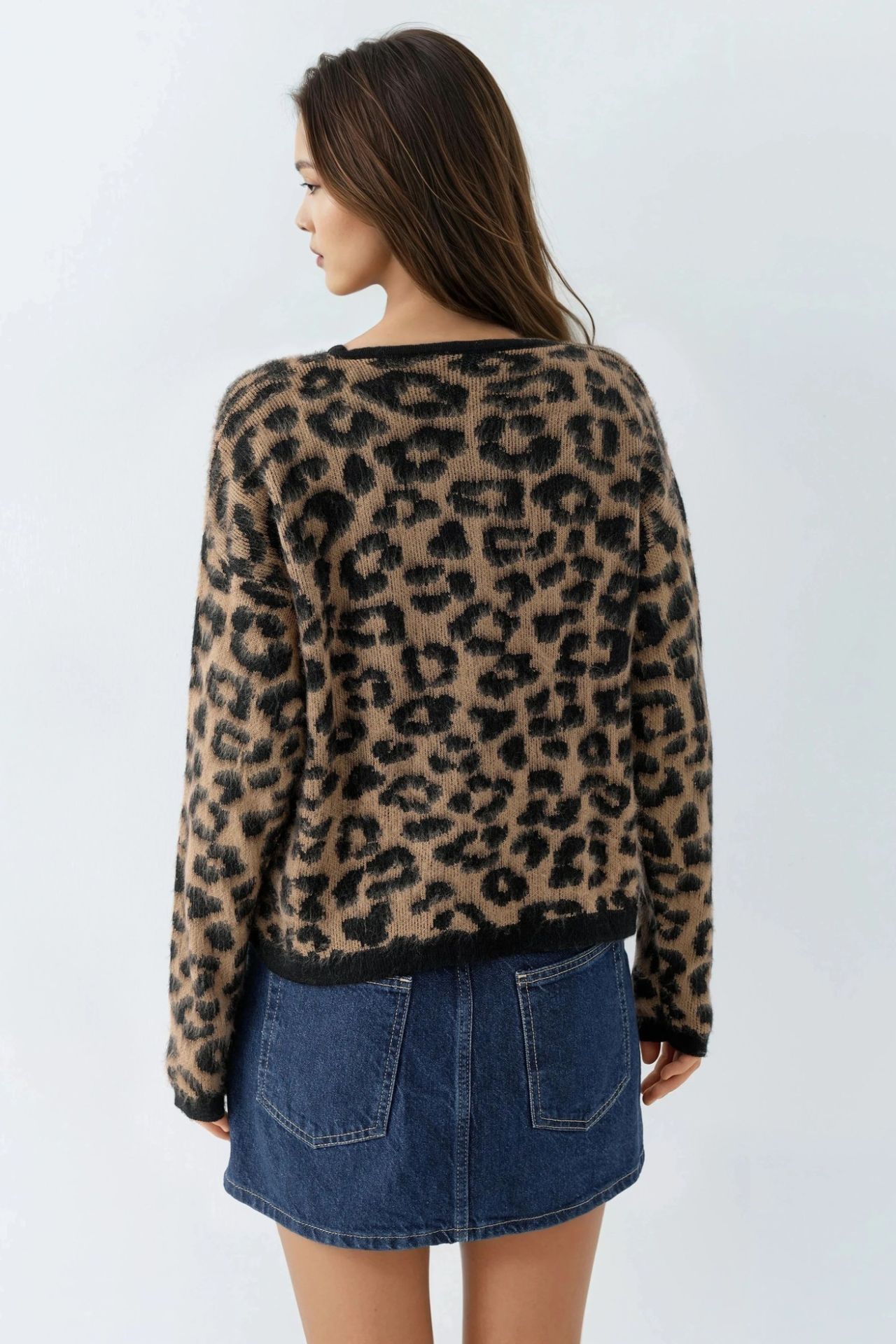 MY FASHION Leopard Print Button-Up Cardigan