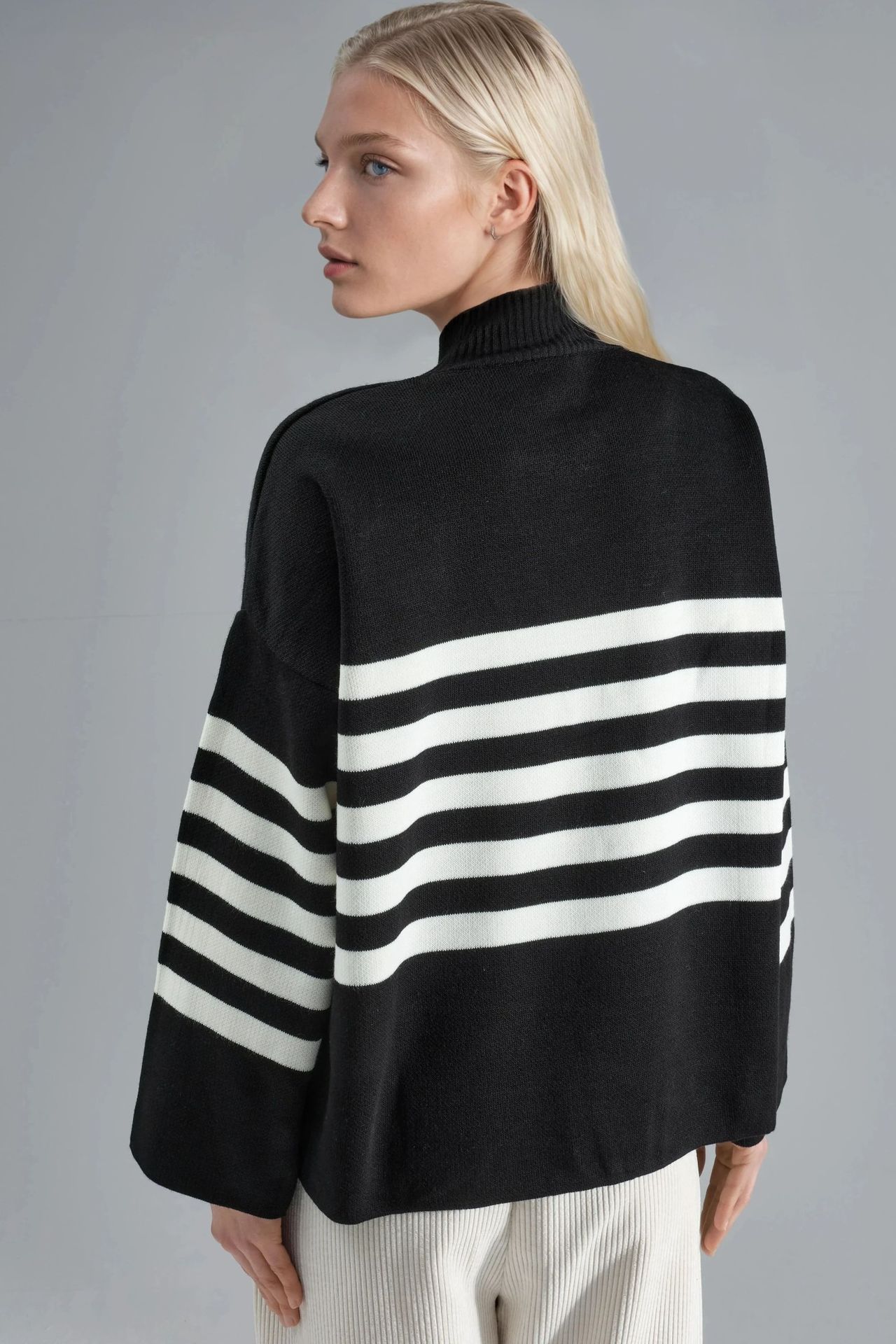 MY FASHION Oversized Striped Turtleneck Sweater 3