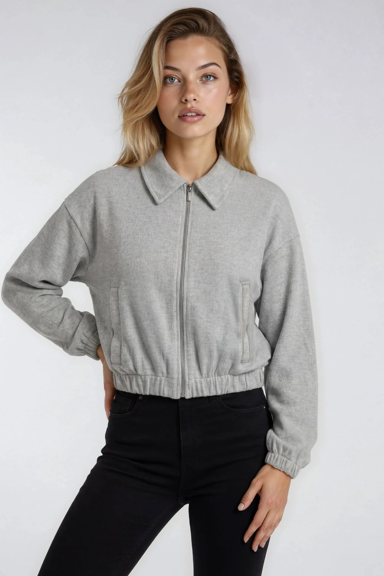 MIXRAY Relaxed Fit Zipper Jacket with Pockets 3