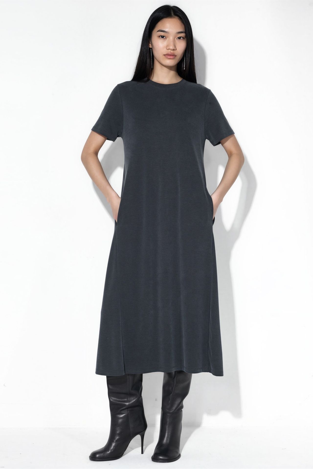 BUSEM Straight Midi Jersey T-Shirt Dress