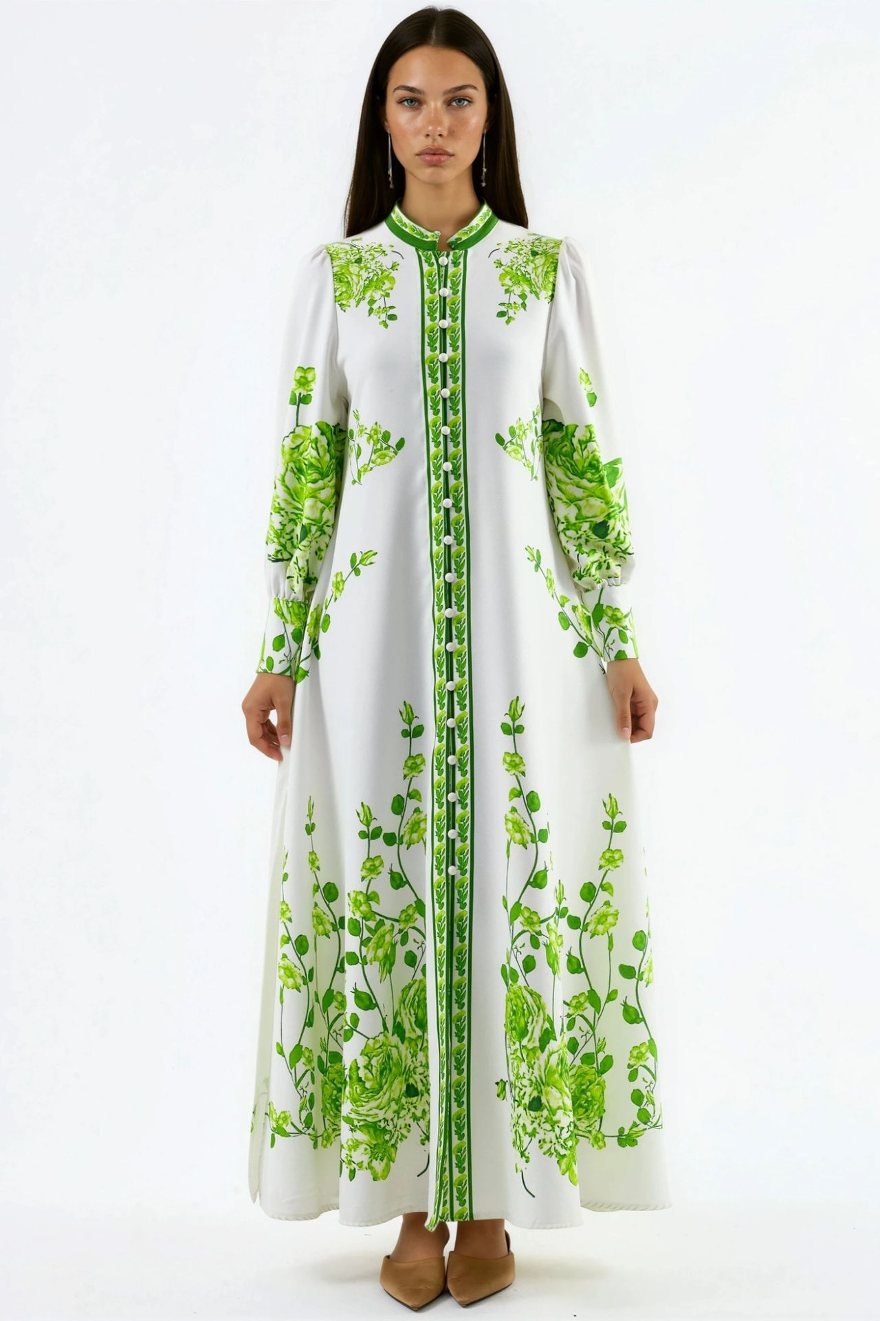 MSN Floral Long Sleeve Belted Maxi Dress with Mandarin Collar 6