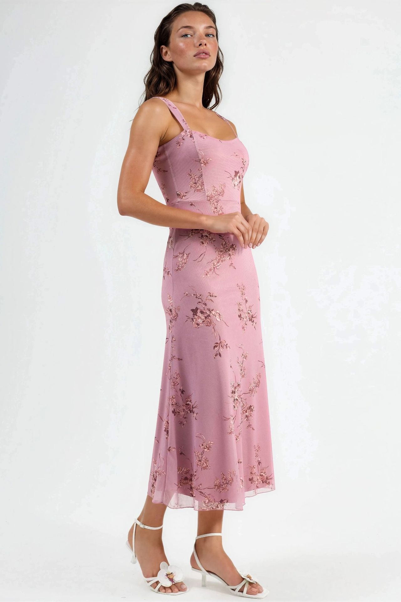 Floral Midi Dress with Heart Collar