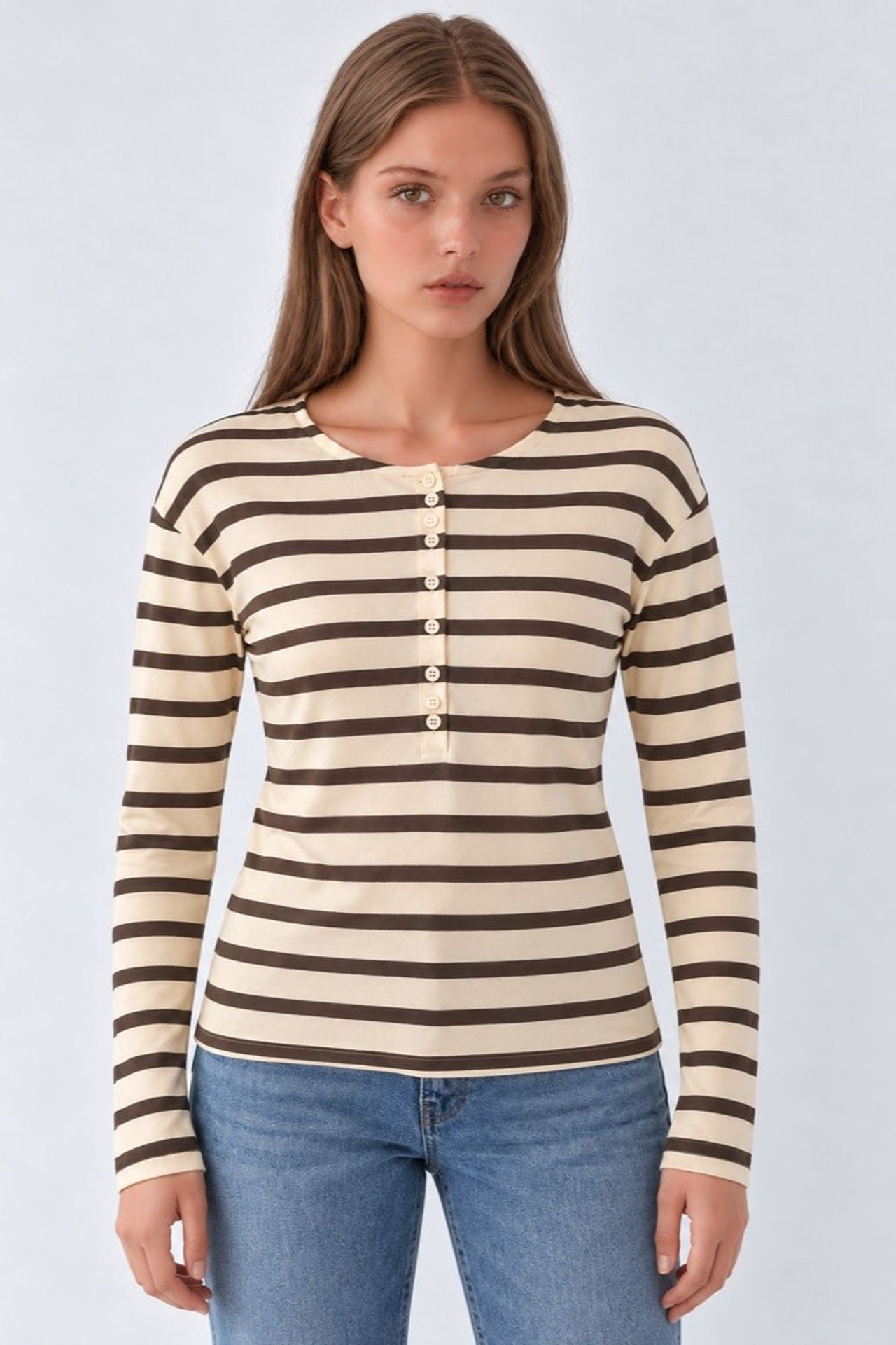 Striped Button Neck T-Shirt 7