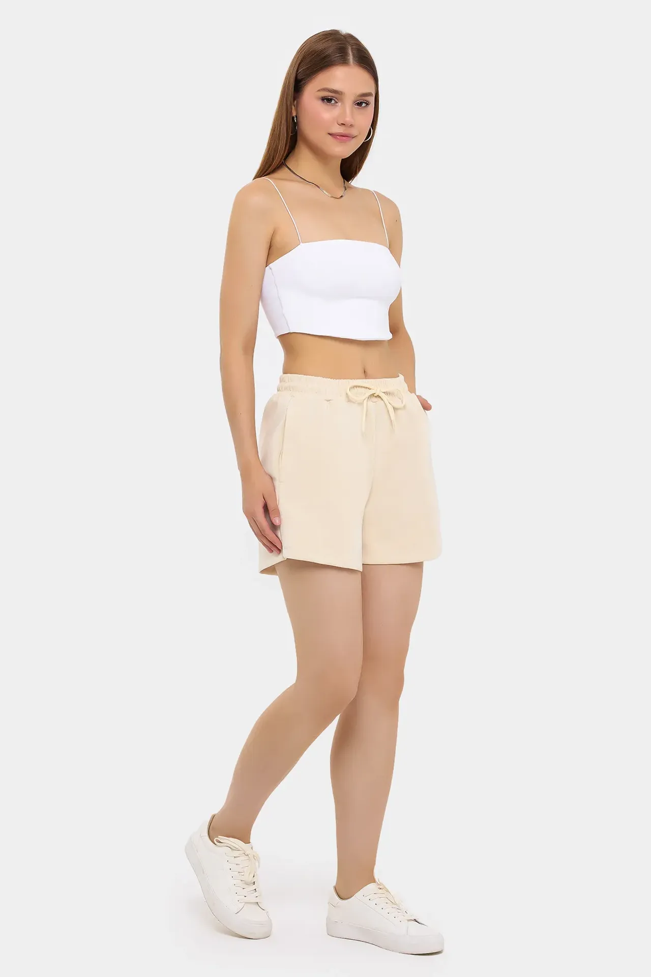 High-Waist Woven Shorts with Drawstring