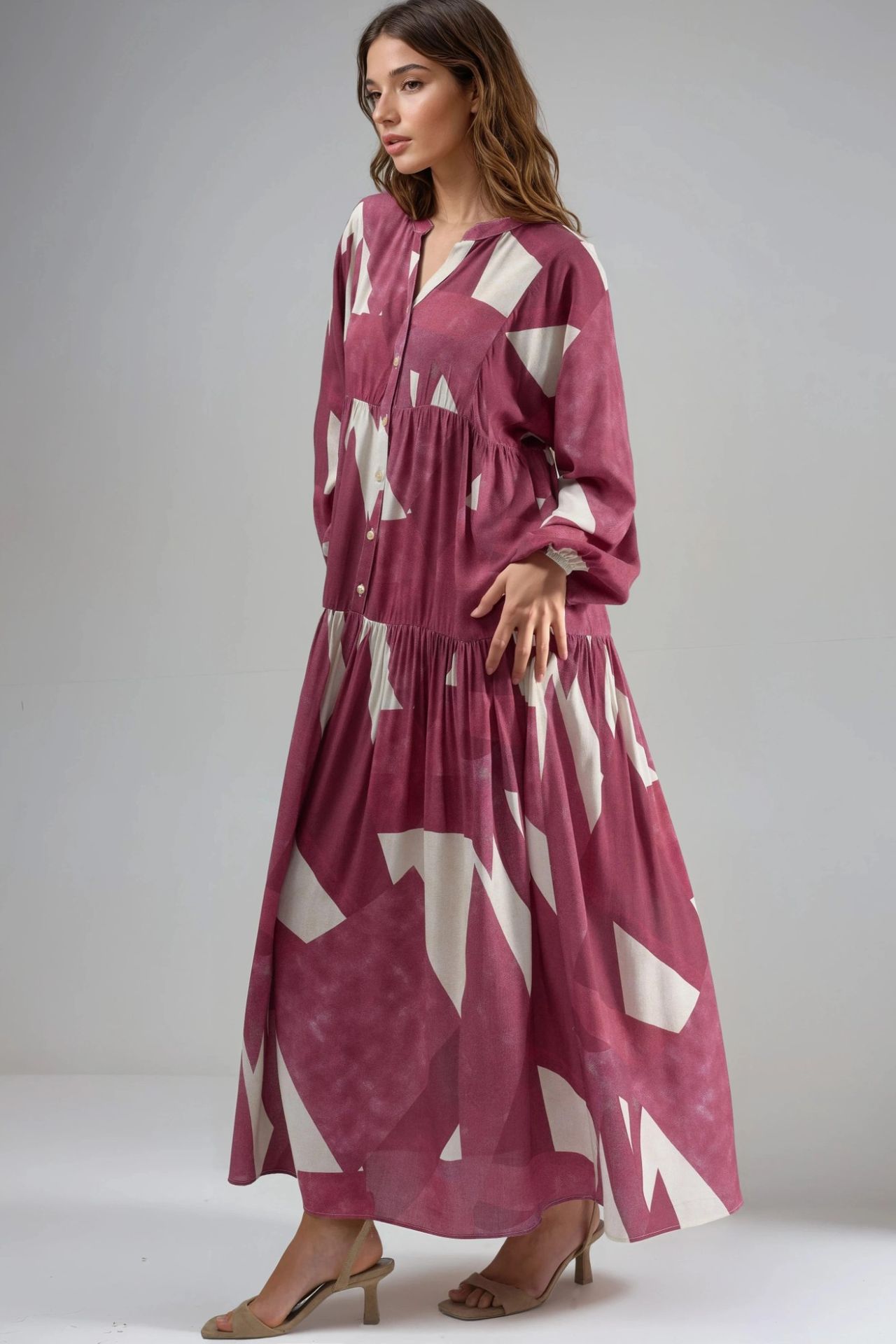 Printed Long Sleeve Viscose Maxi Dress  4