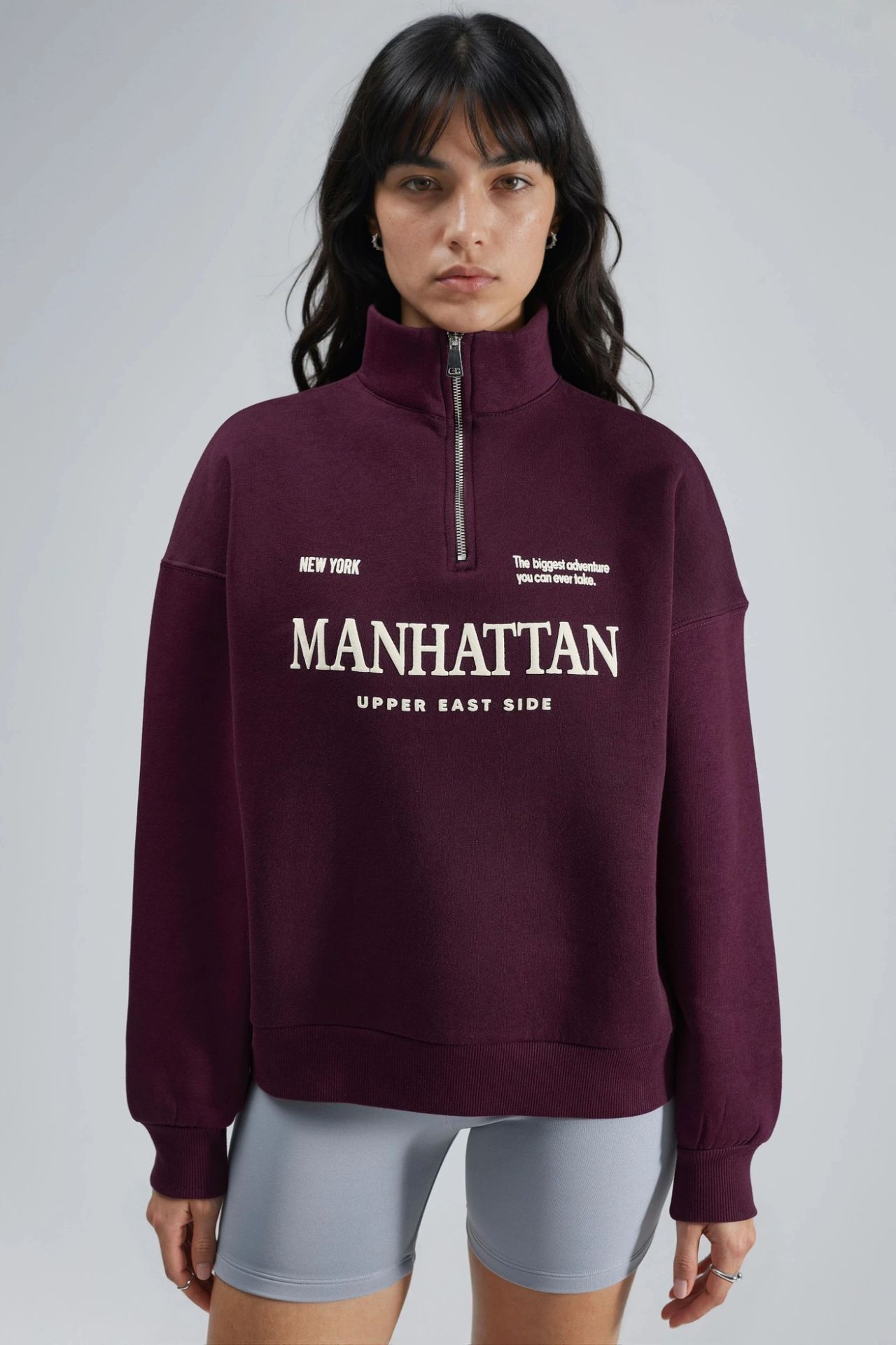 BUSEM Oversized Text Print Zipper Collar Sweatshirt 7