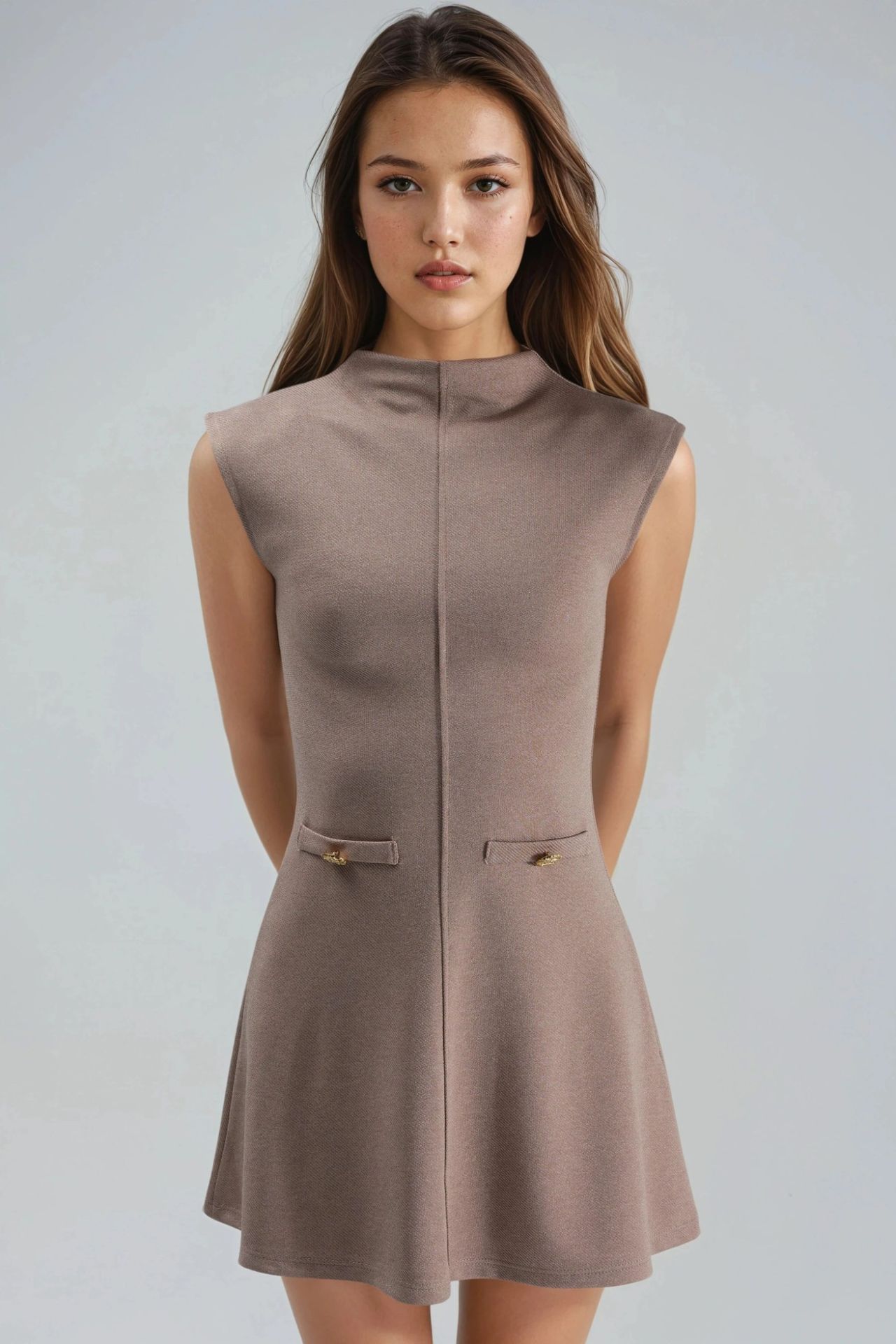 BUSEM Sleeveless A-Line Mini Dress With Mandarin Collar 7