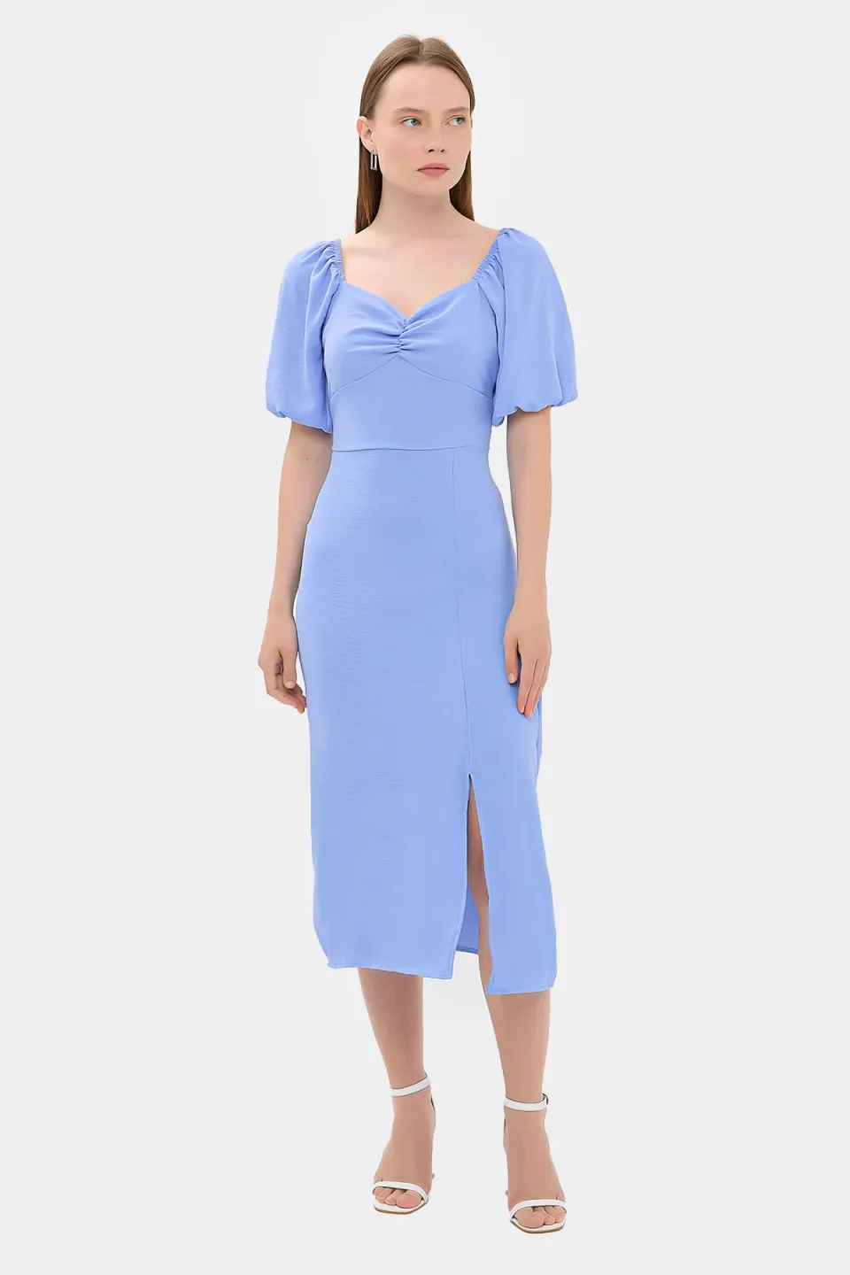 Sweetheart Neck Midi Dress with a Side Slit