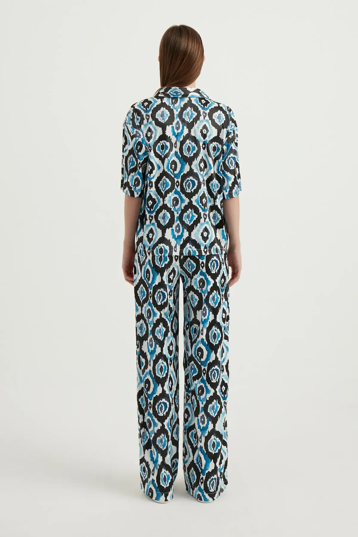 Saten Geometrik Yüksek Bel Boho Pantolon 4