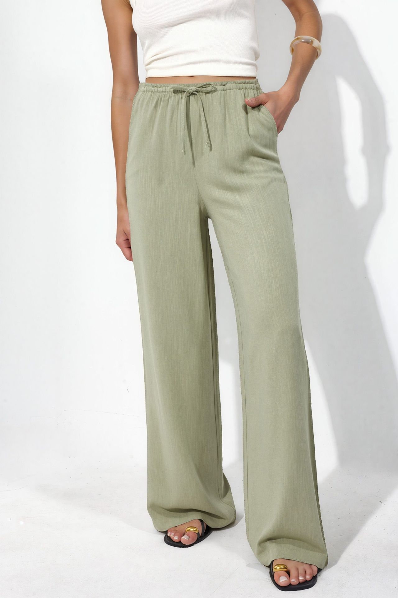 Viscose-Linen Blended Wide Leg Pants 1