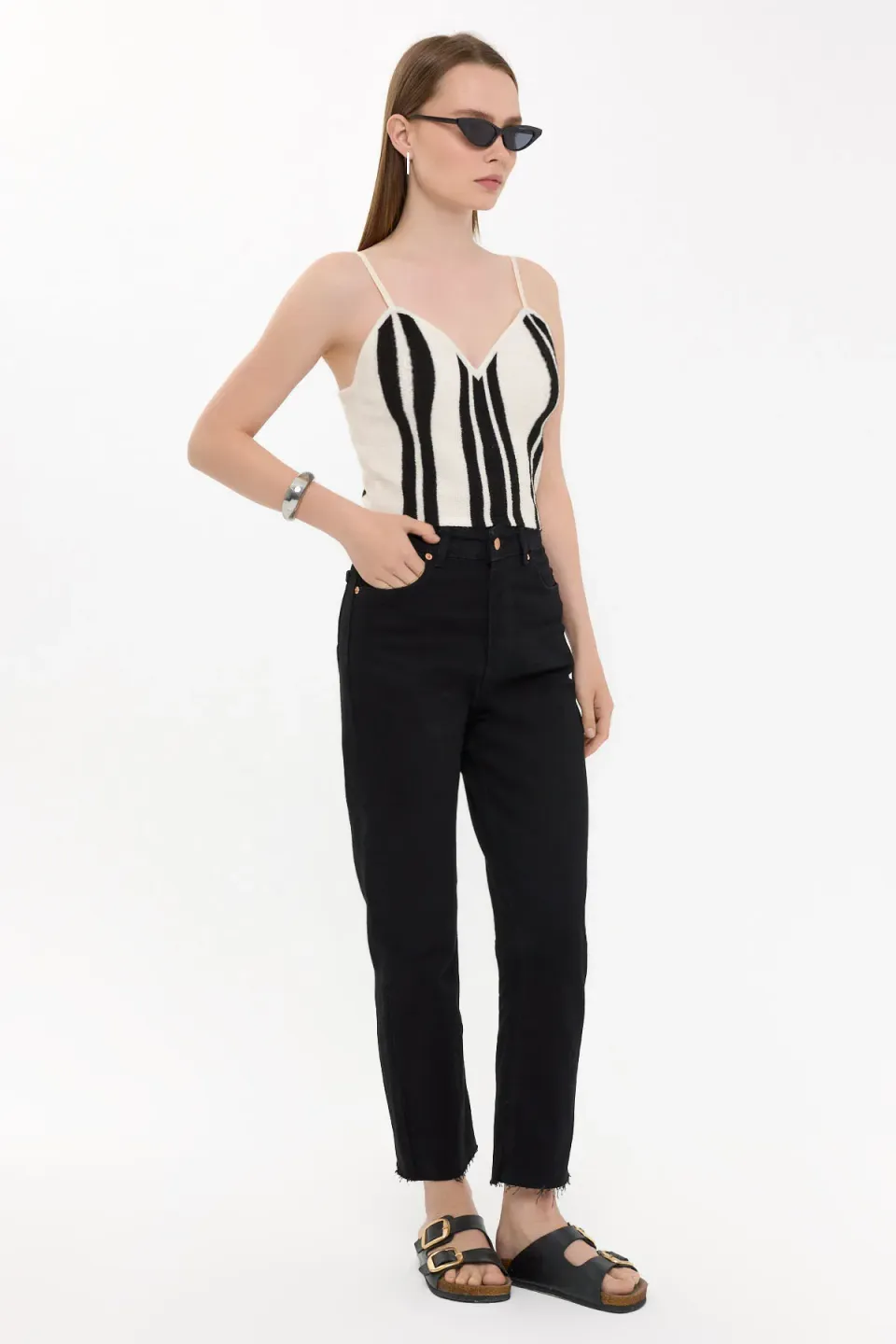 Knitted Striped Spaghetti-Strap Top