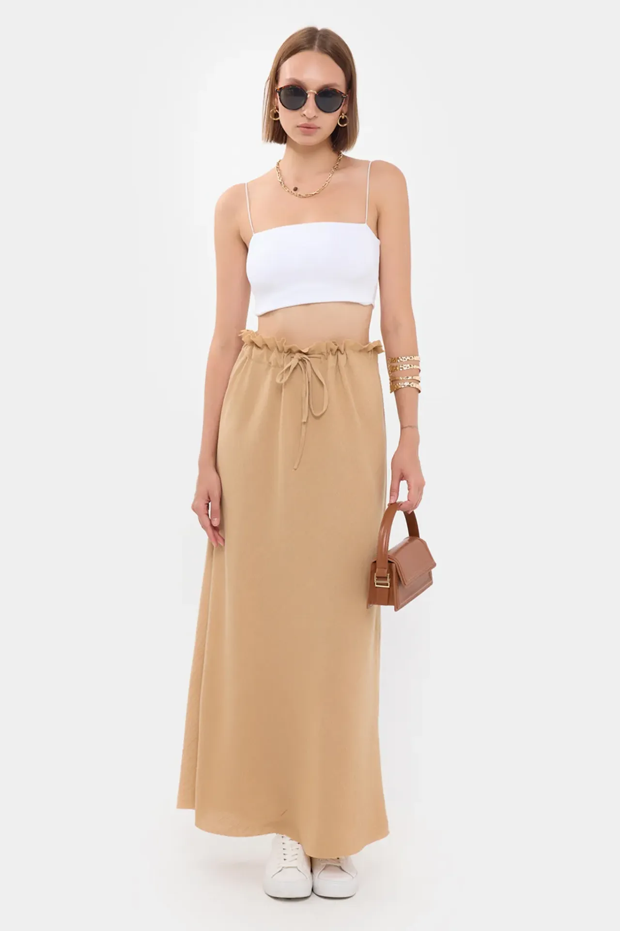 High-Waist Maxi Skirt with Drawstring and Waist Detail