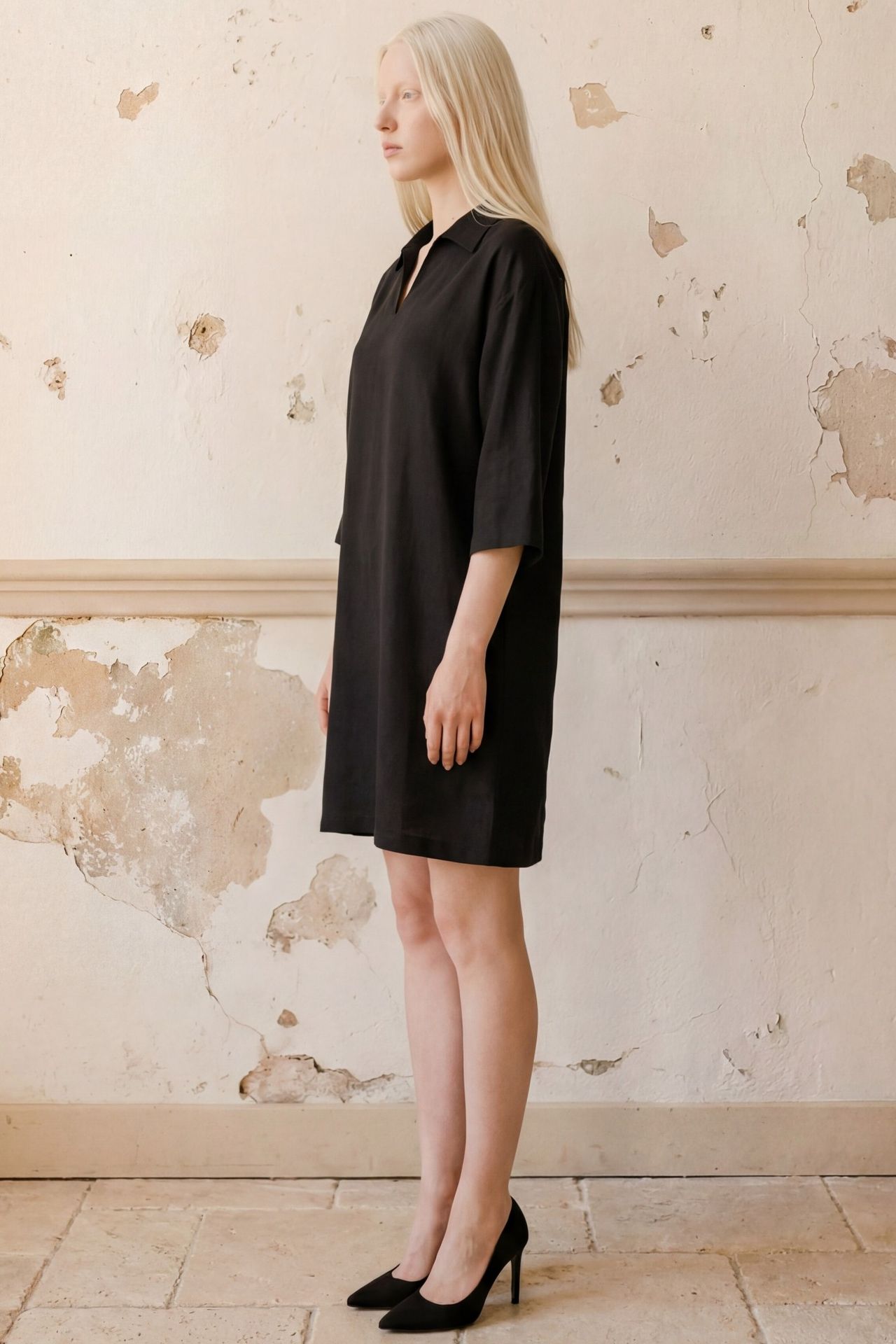 MY FASHION Polo Collar Mini Dress with Three Quarter Sleeves 4