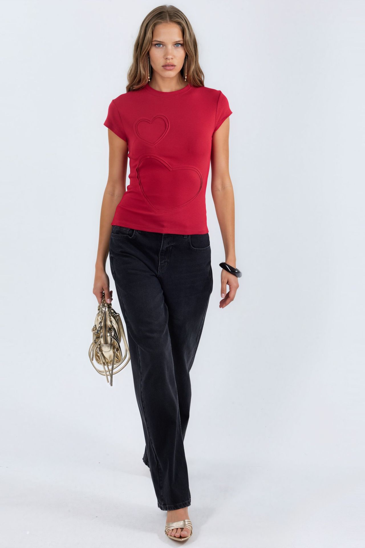 BUSEM Embroidered Heart Print Crew Neck T-Shirt 4