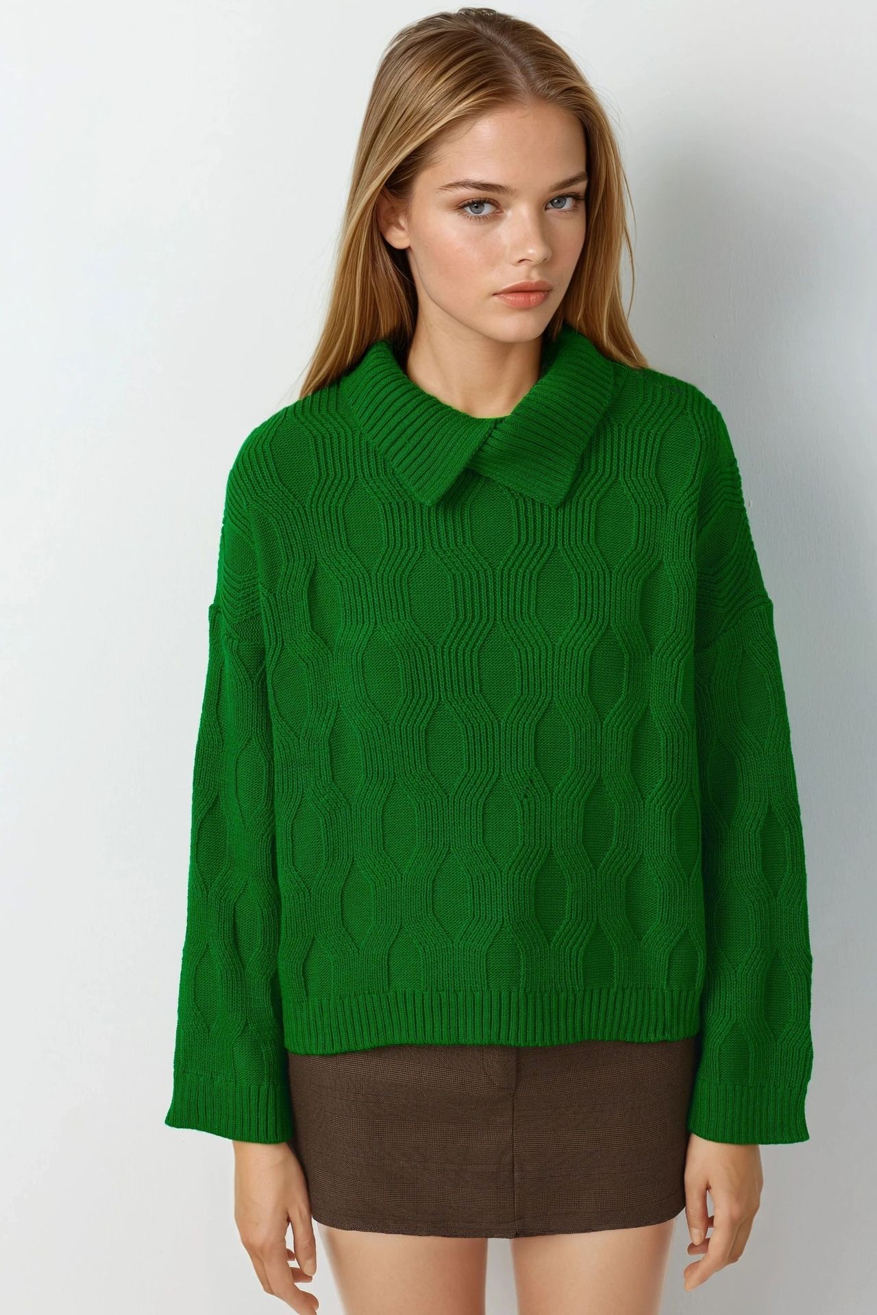 MY FASHION Patterned Knit Sweater with Collar Detail 6
