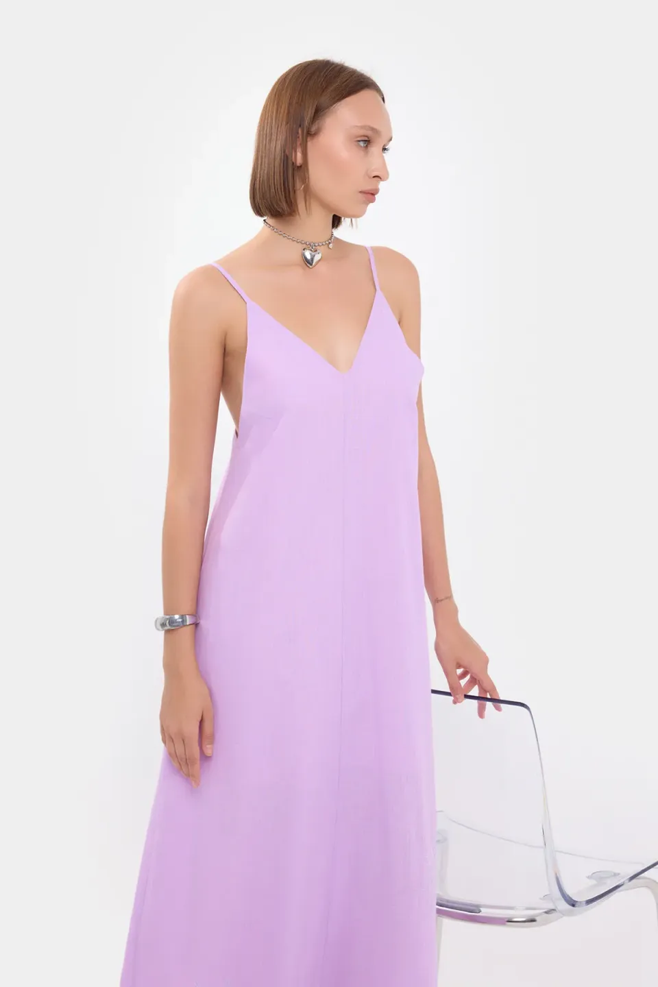 Sleeveless V-Neck Maxi Dress with Flower Detail