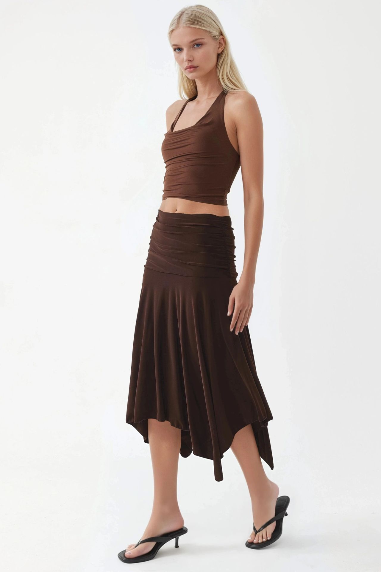 BUSEM Asymmetrical Midi Skirt with Drape Detail 2