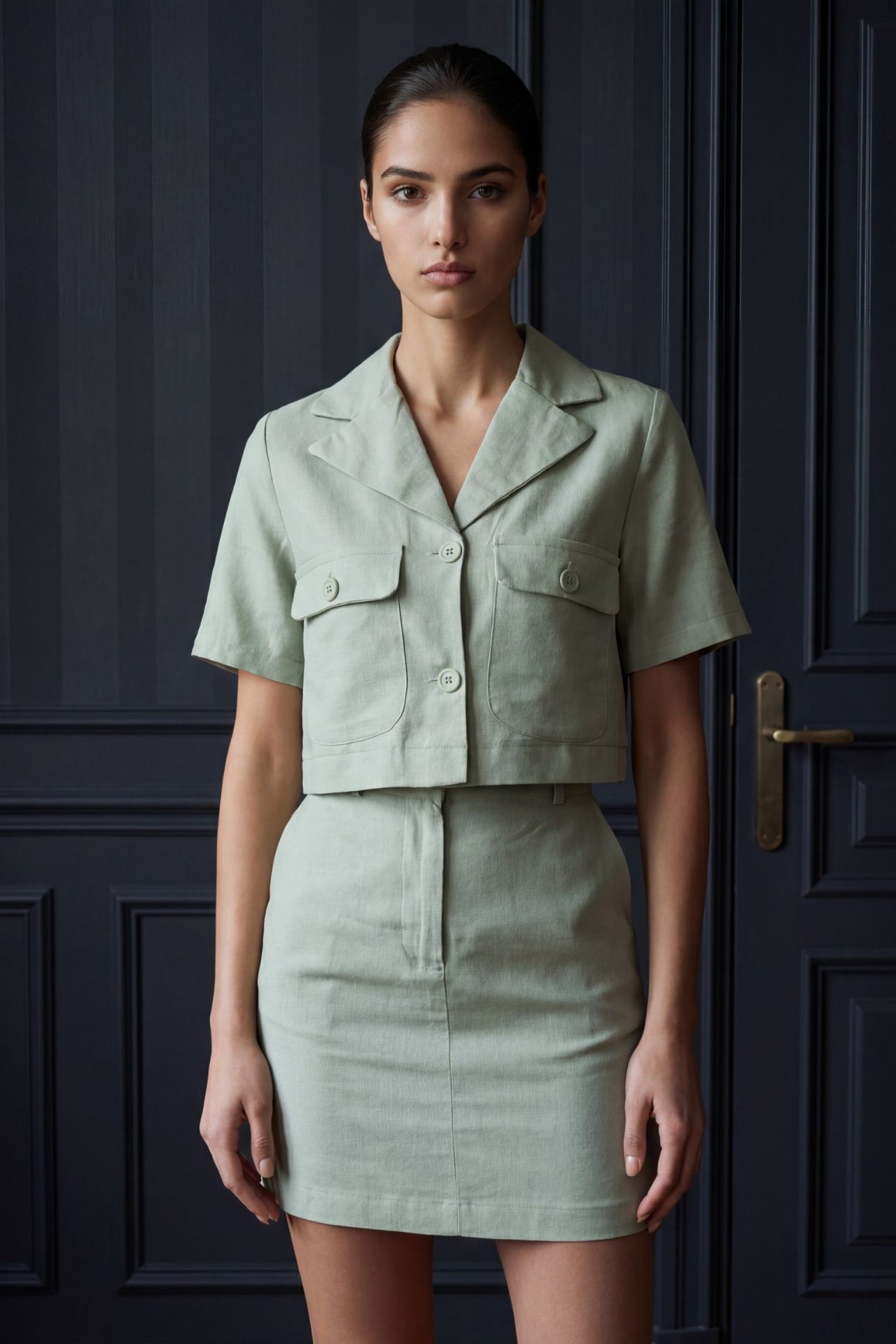 MY FASHION Short Sleeve Crop Shirt & Mini Skirt Two-Piece Set 1