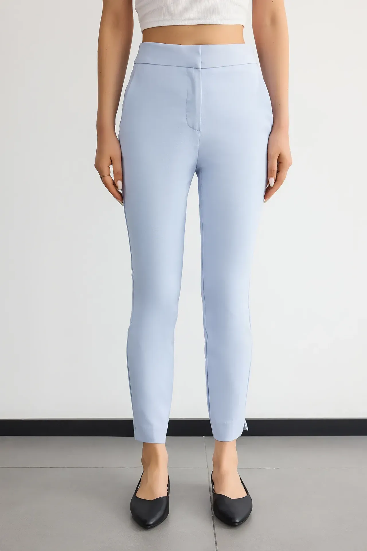 High-Waist Slim Fit Trousers with Belt Detail