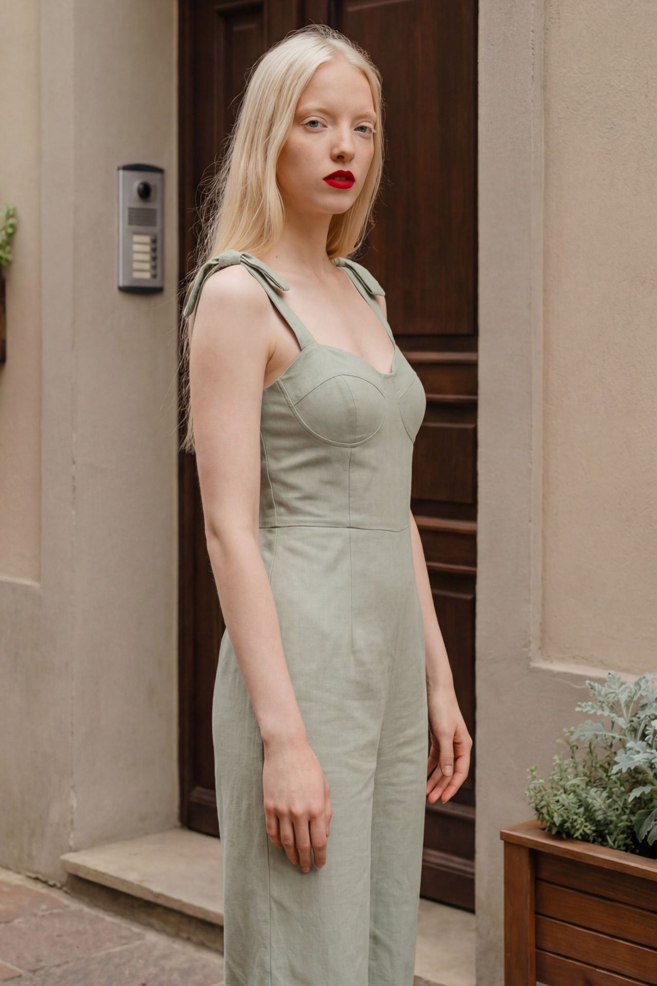 MY FASHION Sweetheart Neck Linen Blend Jumpsuit