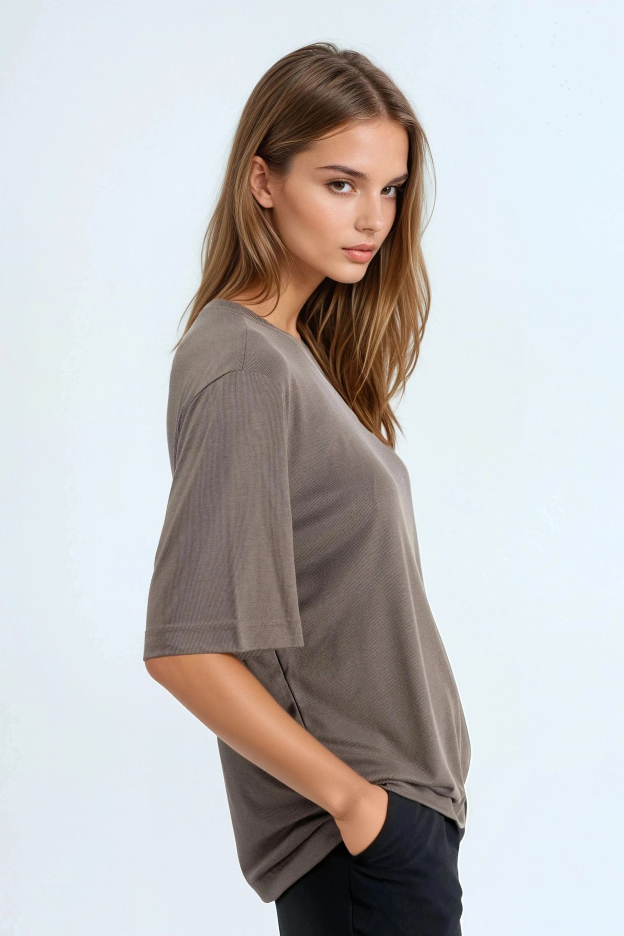 BUSEM Oversized Crew Neck Ribbed T-Shirt 2