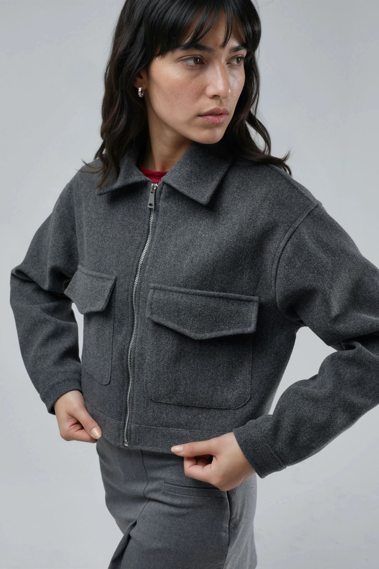 BUSEM Crop Gabardine Jacket with Zipper and Pocket 3