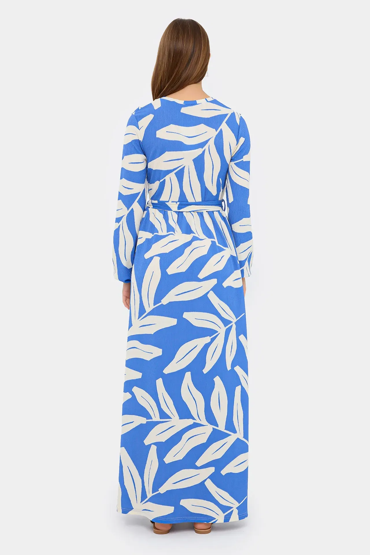 Abstract Print Maxi Dress with Long Sleeves