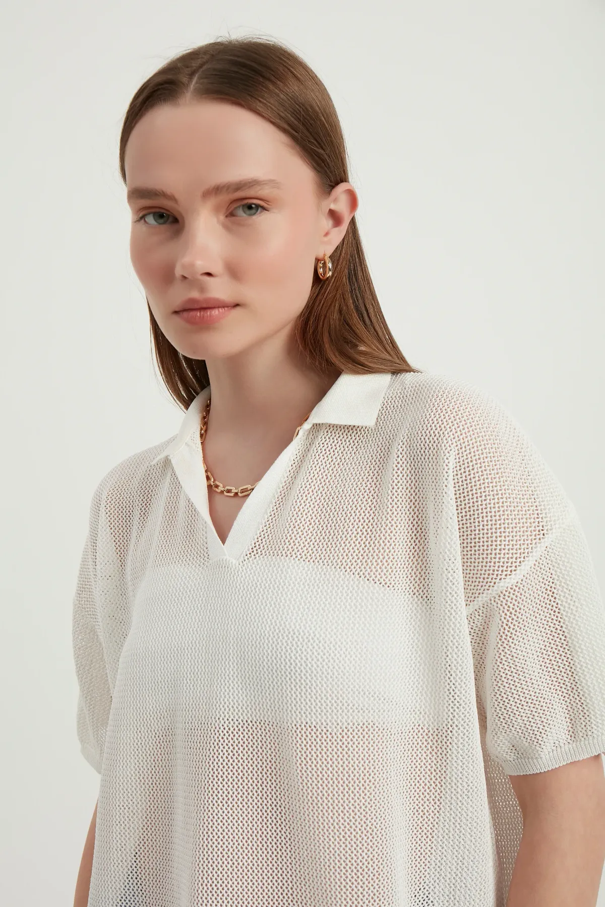 Polo Collar Mesh Textured Short Sleeve 5