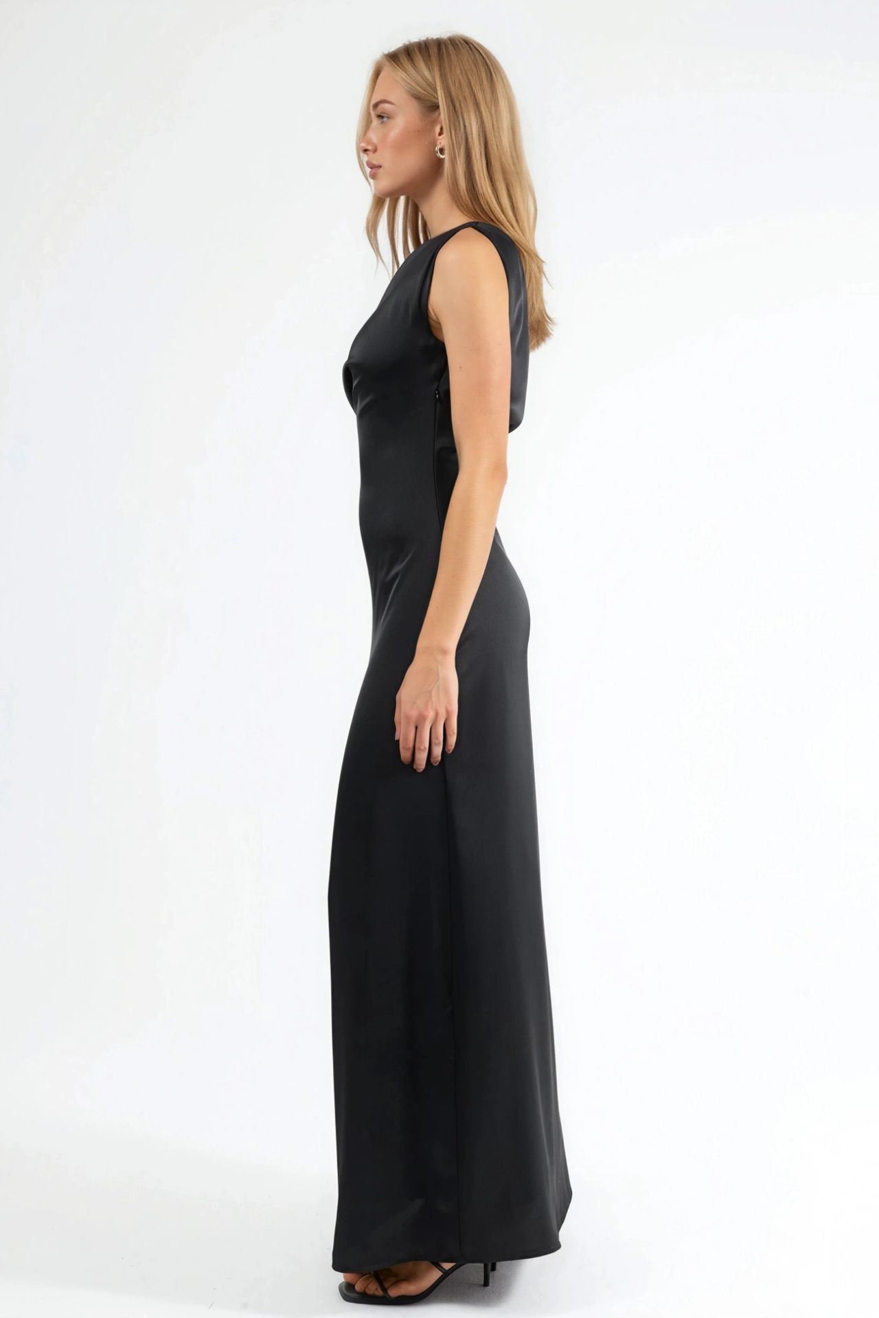 Asymmetrical Collar Bodycon Satin Maxi Dress 3