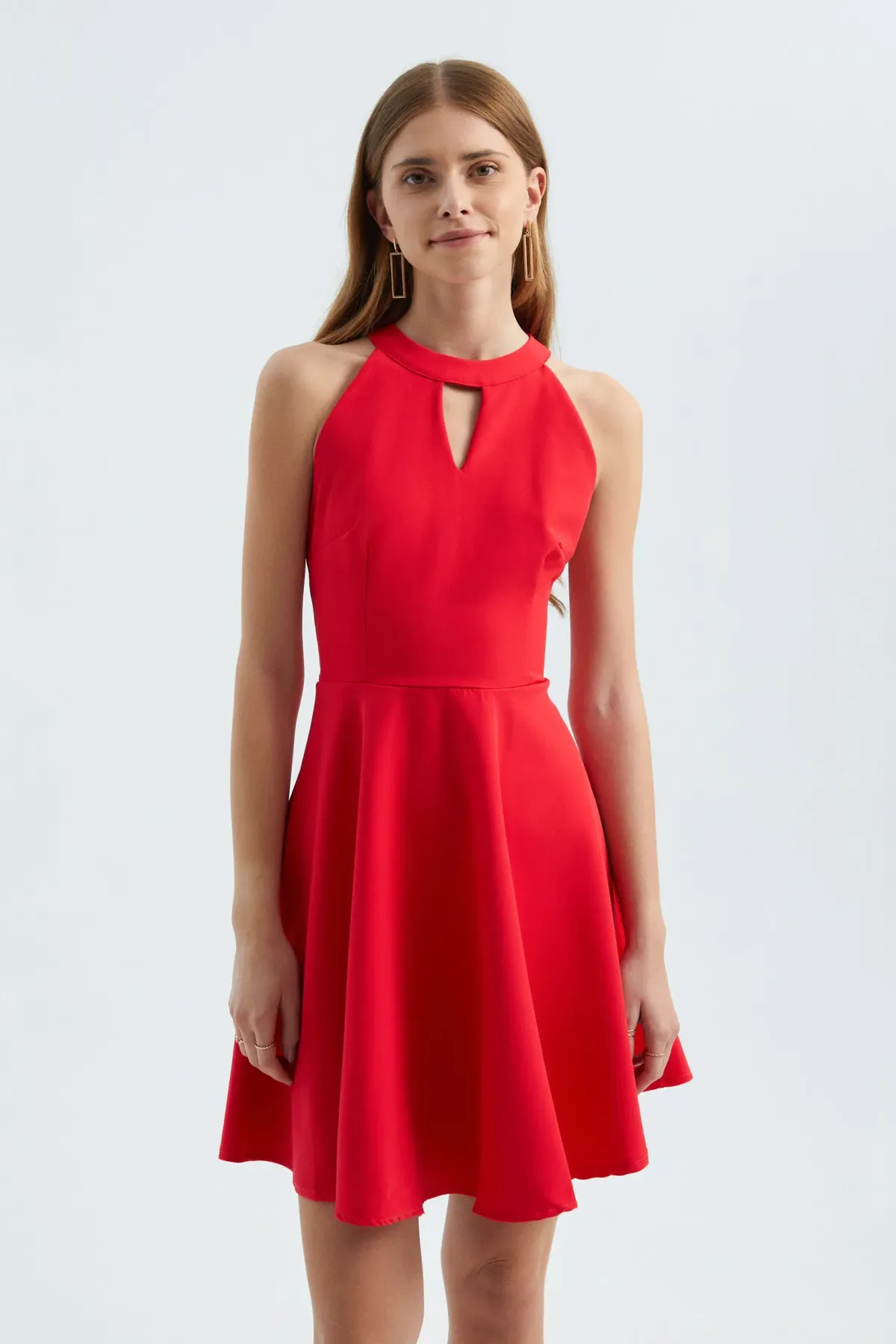 Halter Neck Sleeveless Mini Skater Dress with a Keyhole Cut Out 1