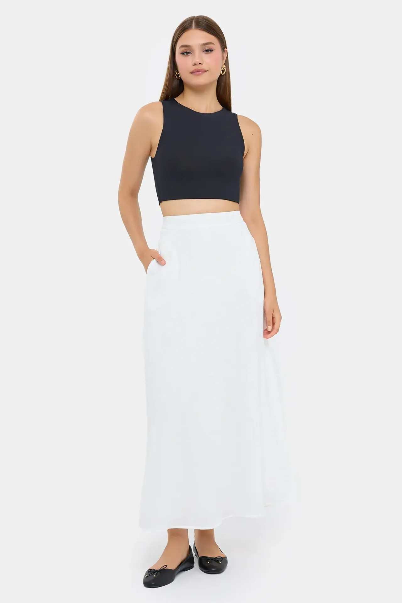 High-Waist Maxi Skirt with Zipper
