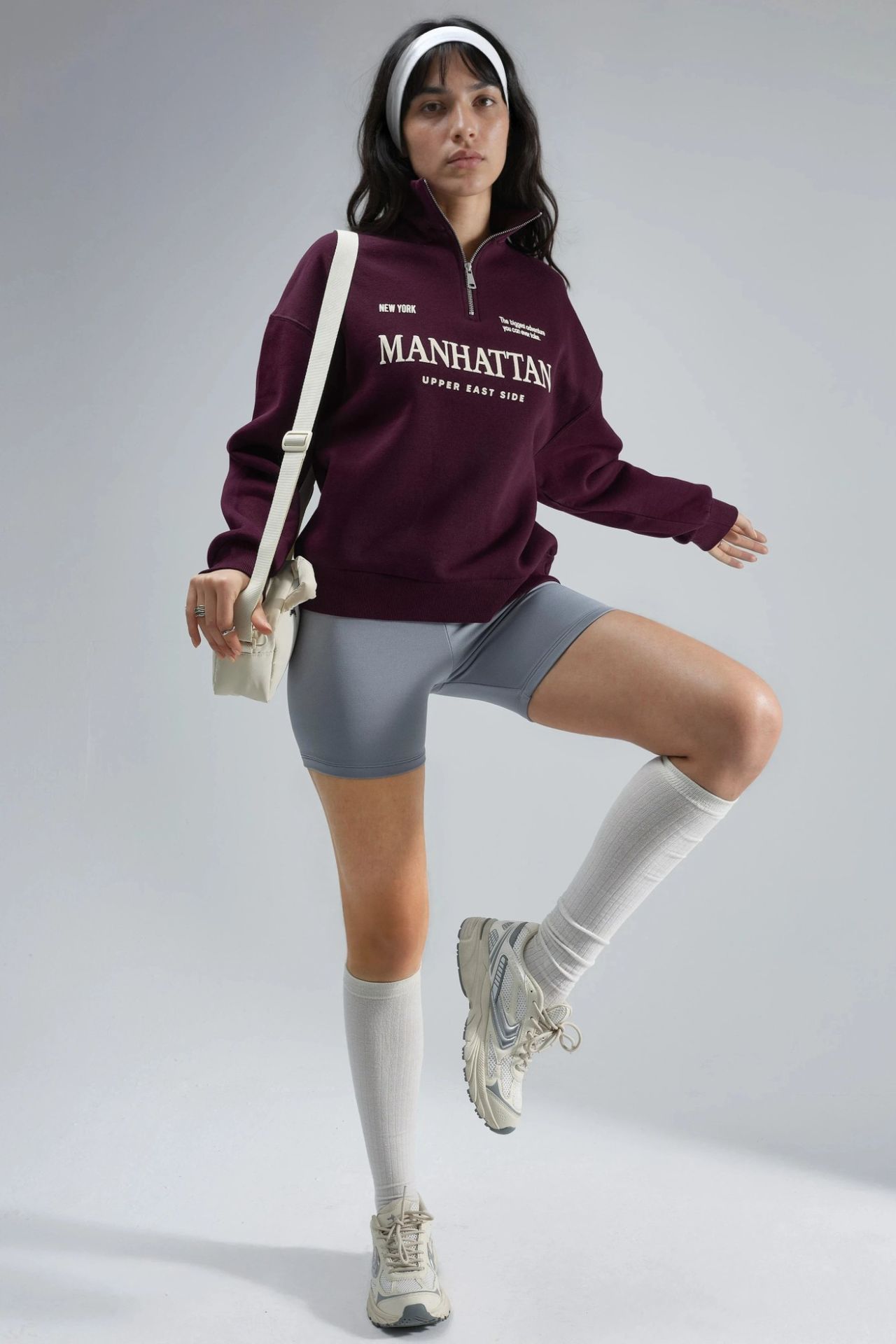 BUSEM Oversized Text Print Zipper Collar Sweatshirt 4