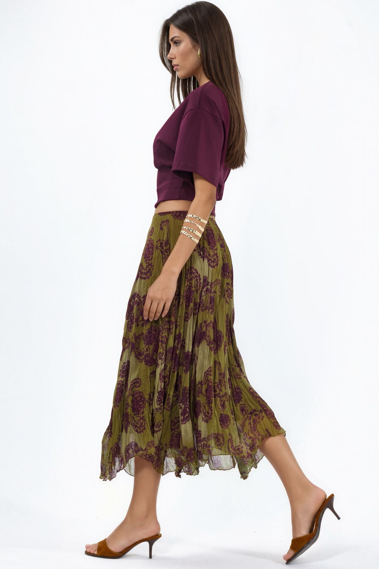BUSEM High-Waist Paisley Chiffon Maxi Skirt 4