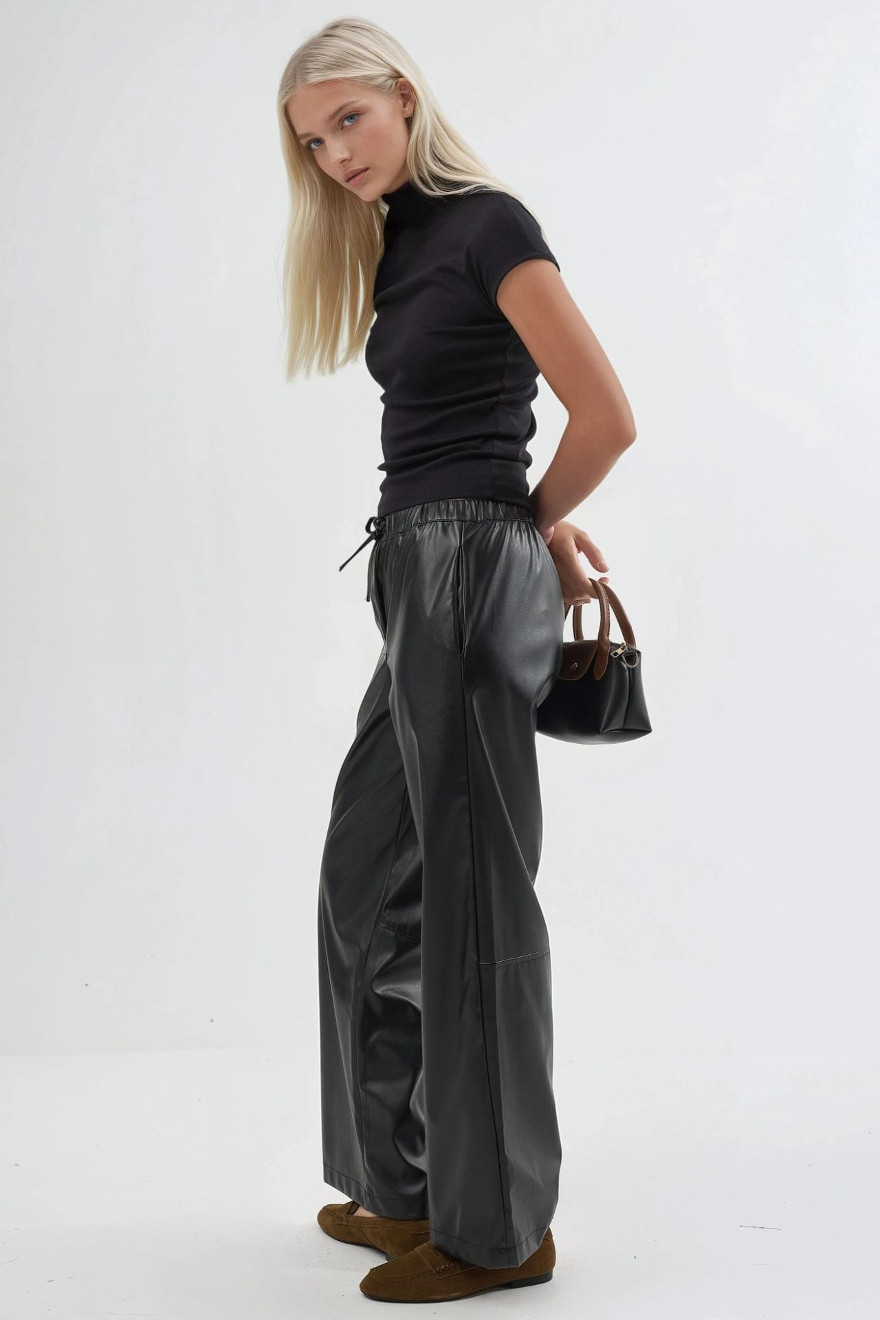 BUSEM High Waist Faux Leather Pants with Drawstring 2