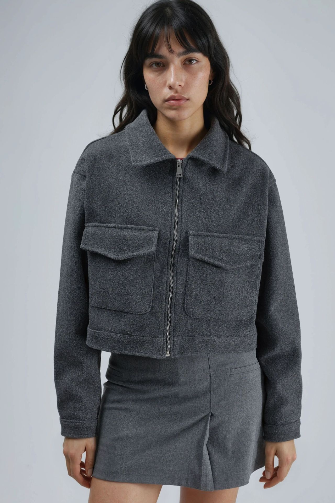 BUSEM Crop Gabardine Jacket with Zipper and Pocket 1