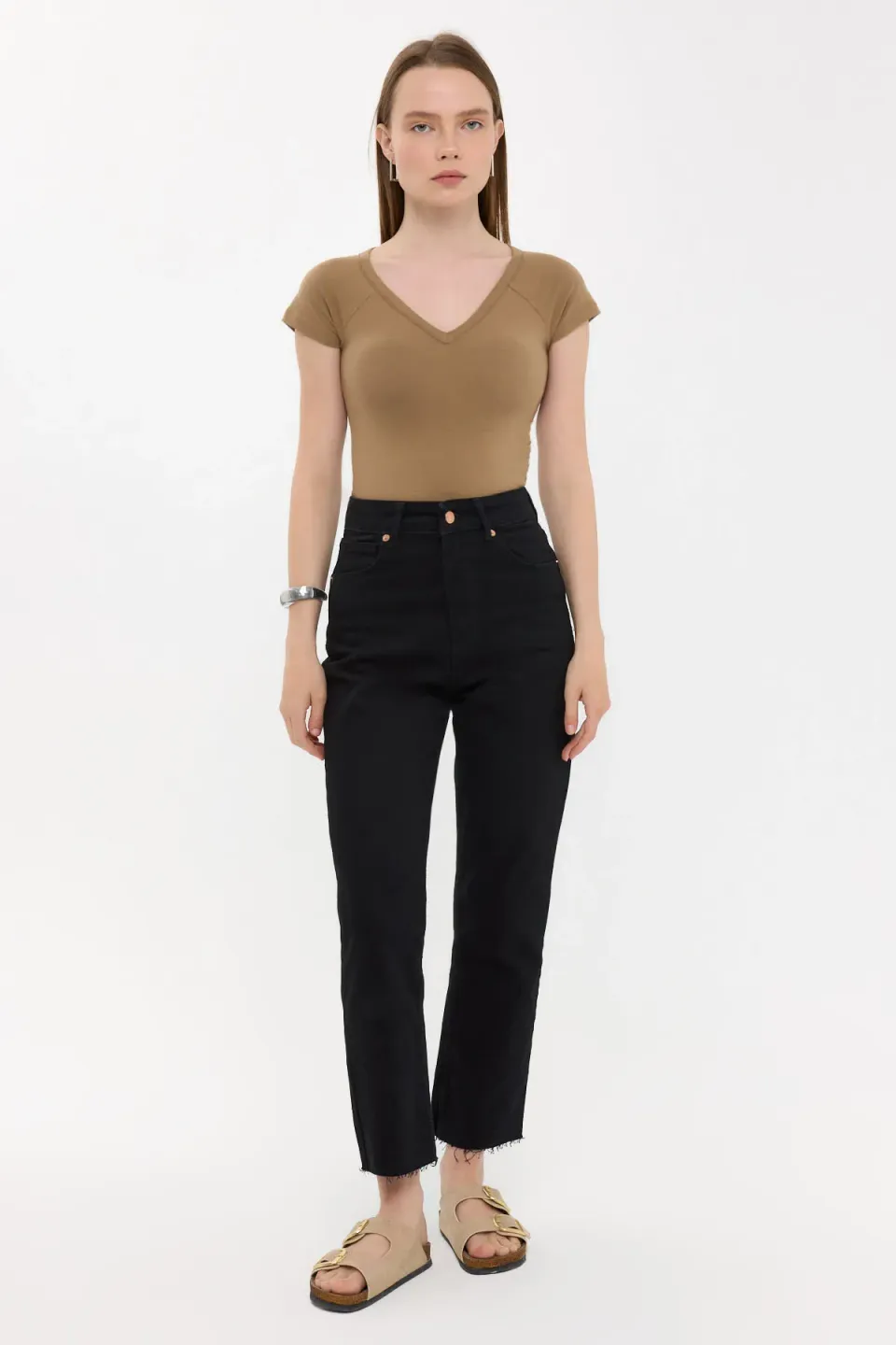Basic Cap-Sleeve V-Neck T-Shirt