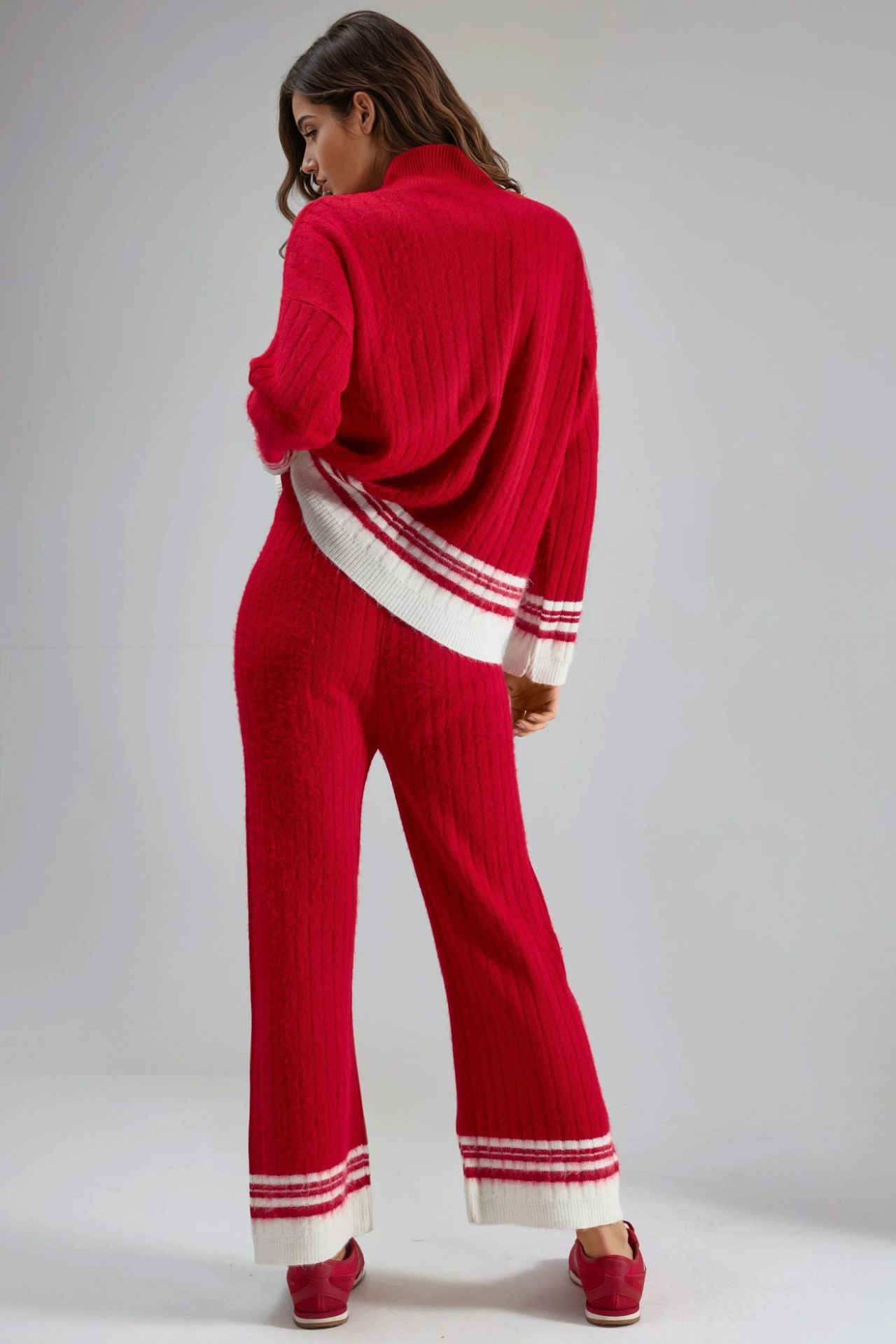 MY FASHION Striped Ribbed Knit Co-Ord Set with Half Turtleneck 3