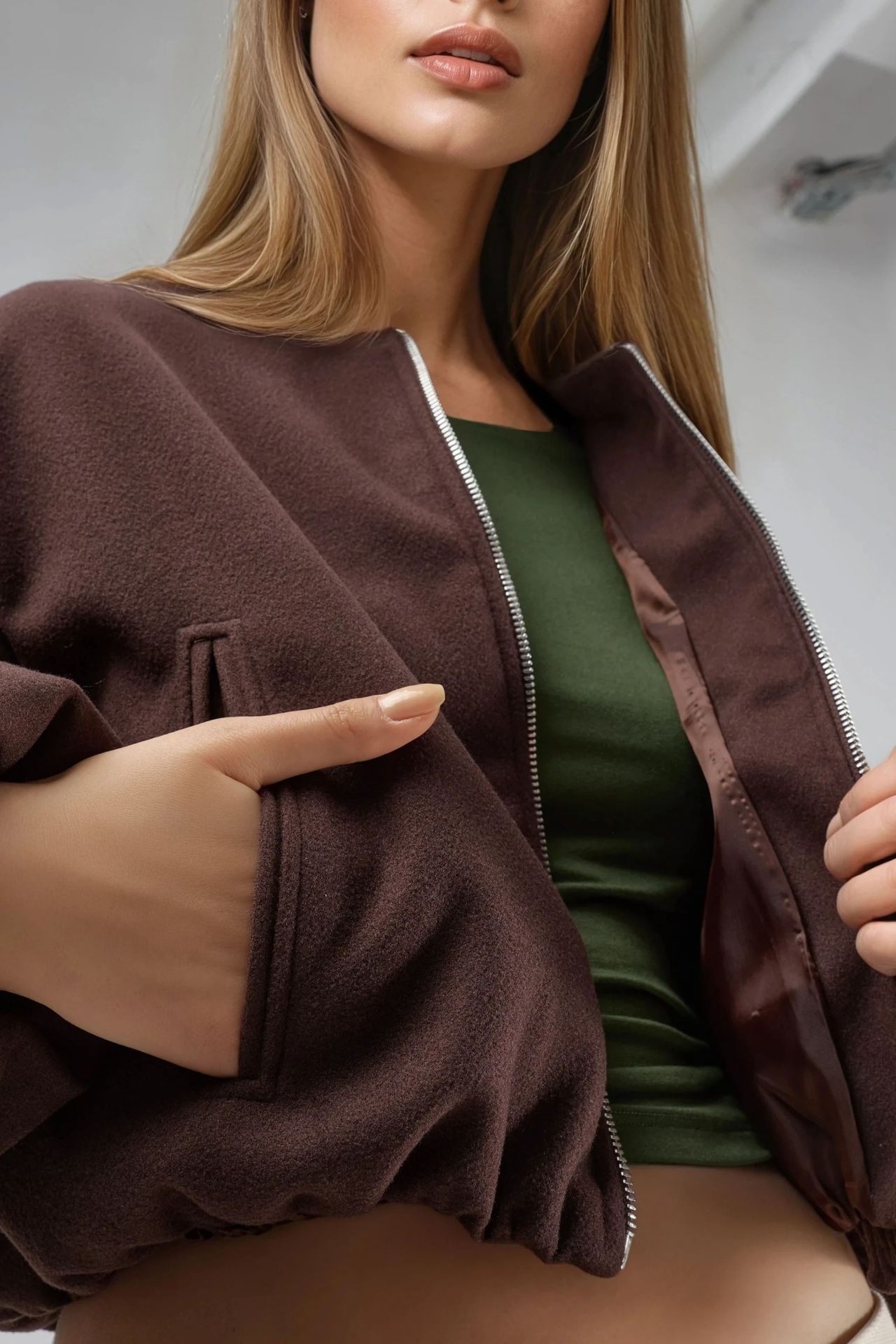 BUSEM Crop Gabardine Jacket with Zipper and Pocket 7