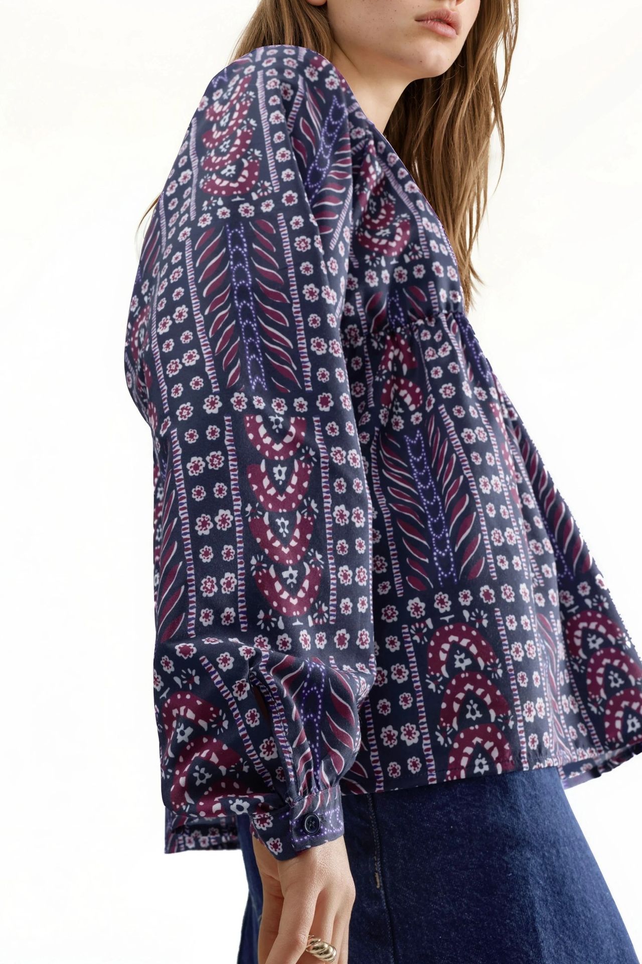 Balloon Sleeve Patterned Blouse 6