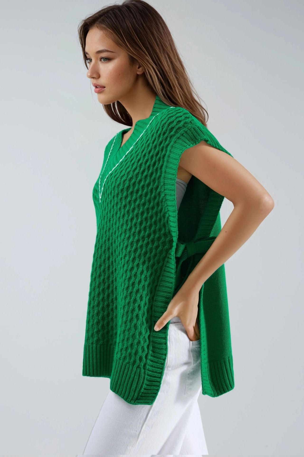 MY FASHION Patterned Sweater Vest with Tie Detail 4