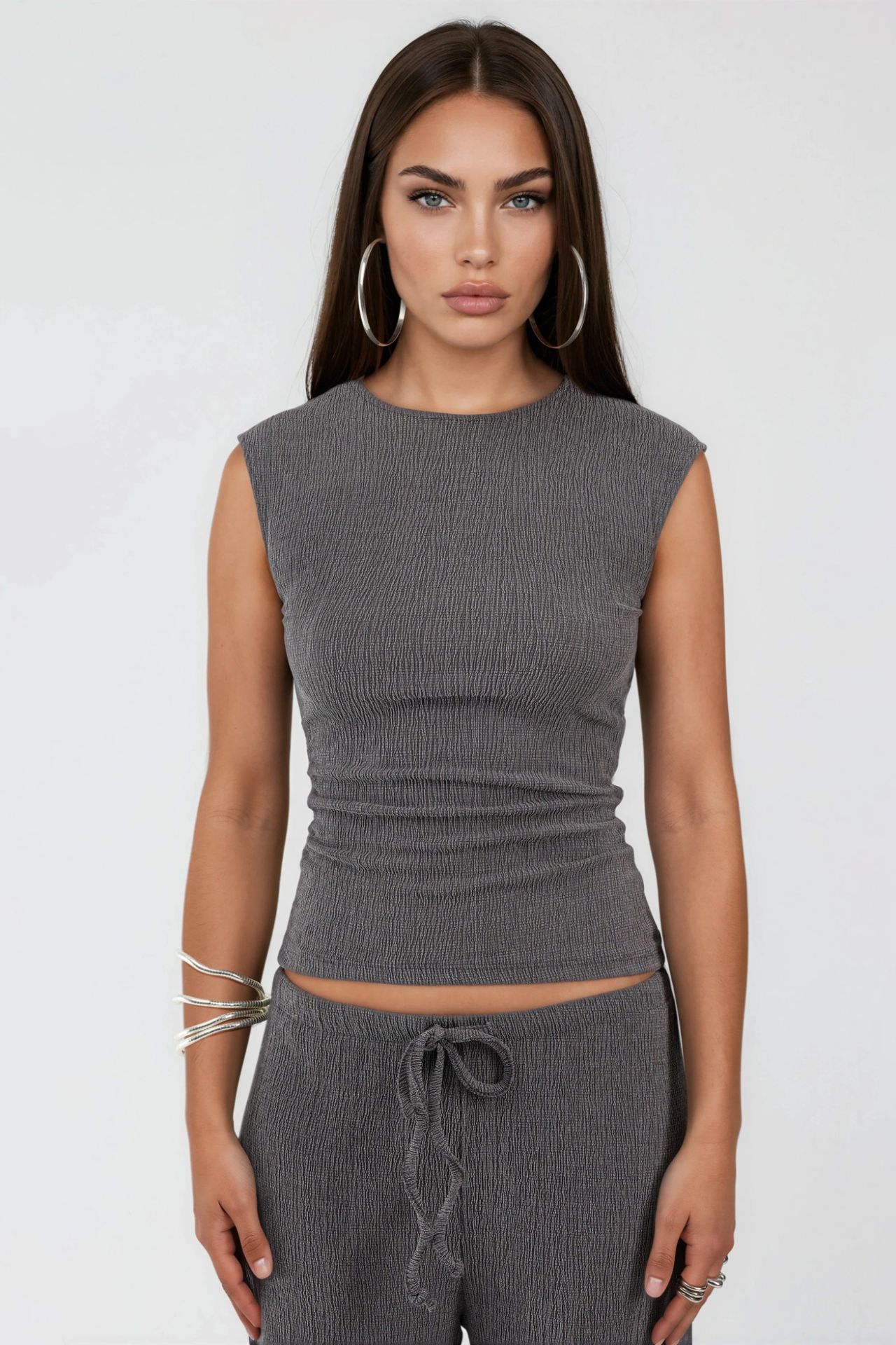 BUSEM Ribbed Crew Neck Sleeveless Blouse 1