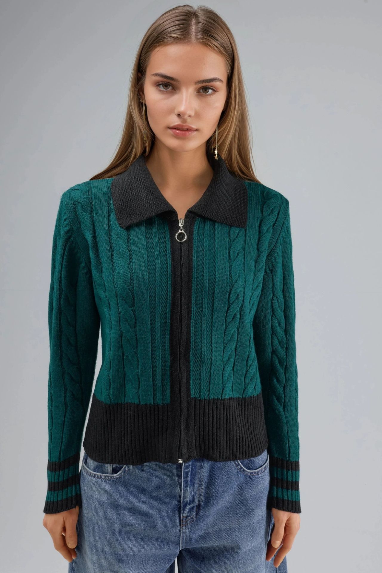 MY FASHION Polo Neck Zippered Cardigan 7