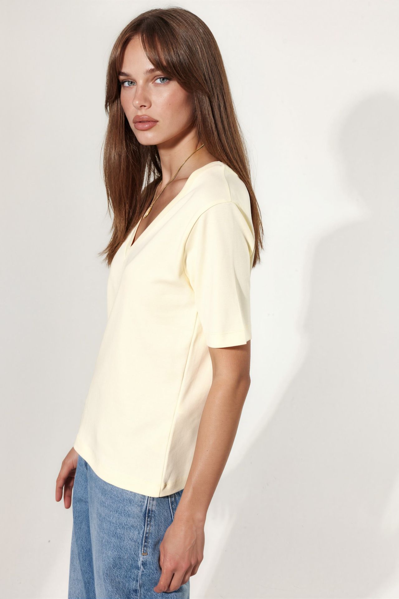 BUSEM V-Neck Solid Regular Fit Cotton T-Shirt 2