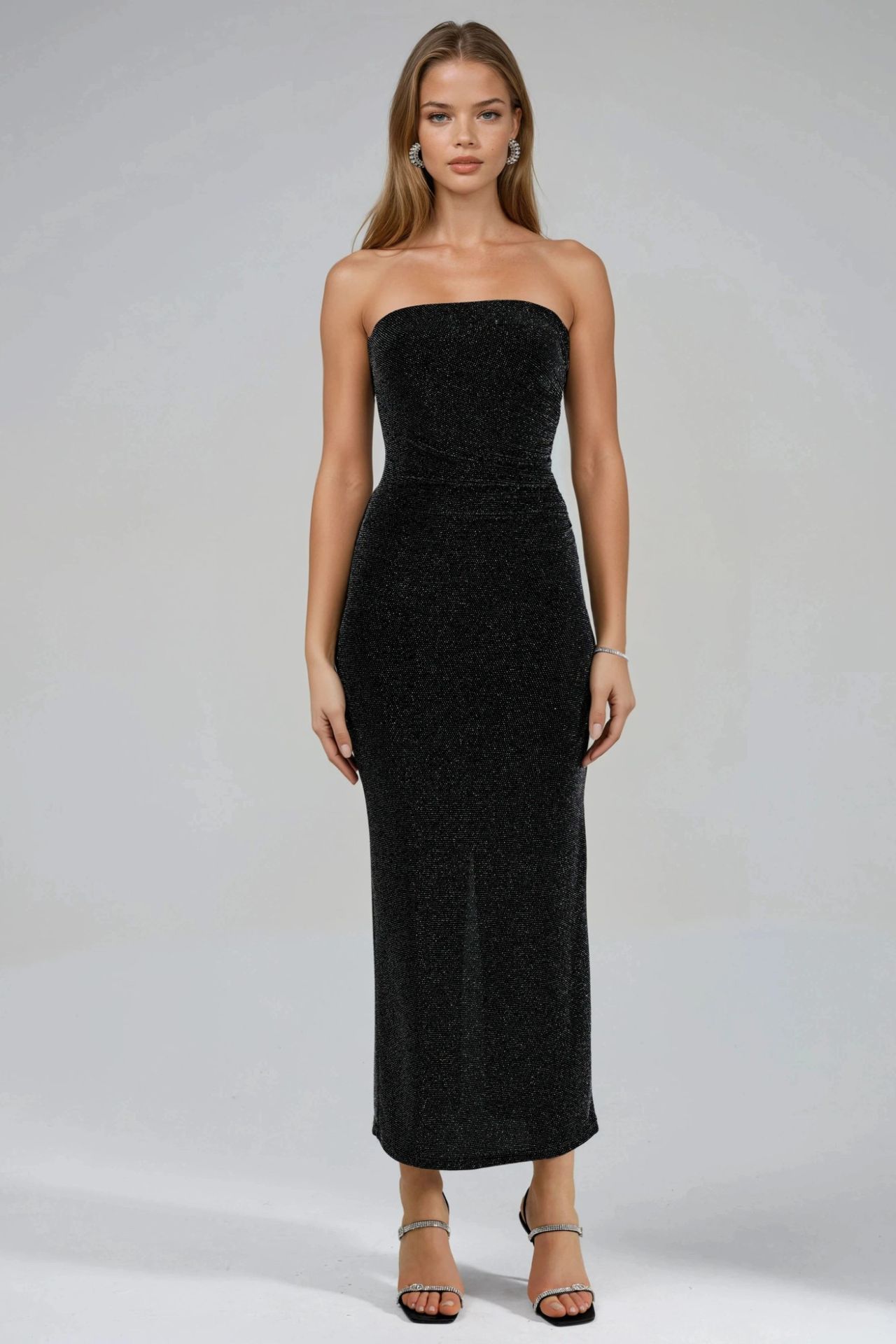 BUSEM Shiny Strapless Bodycon Maxi Dress 4