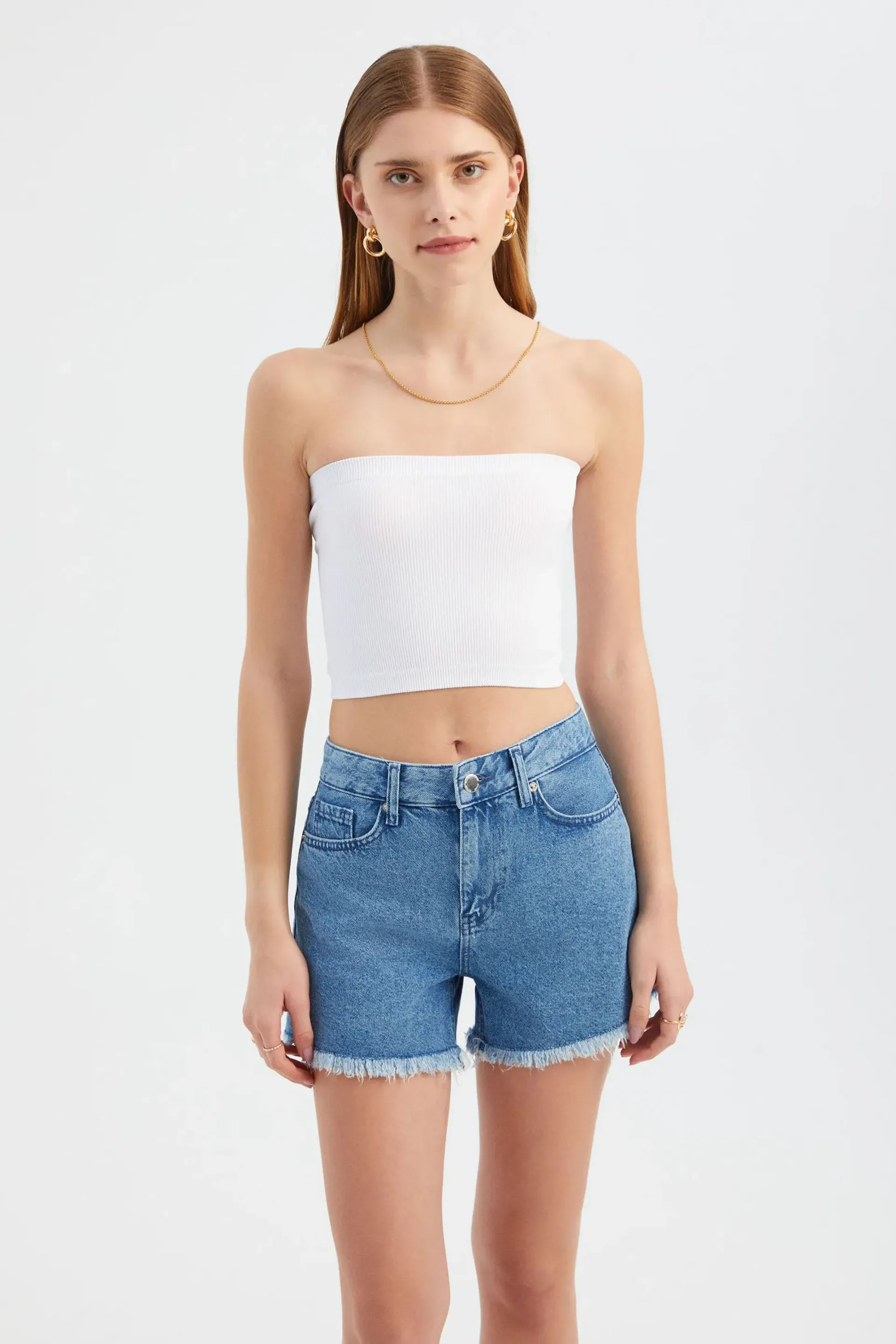 White Strapless Basic Crop Top Women