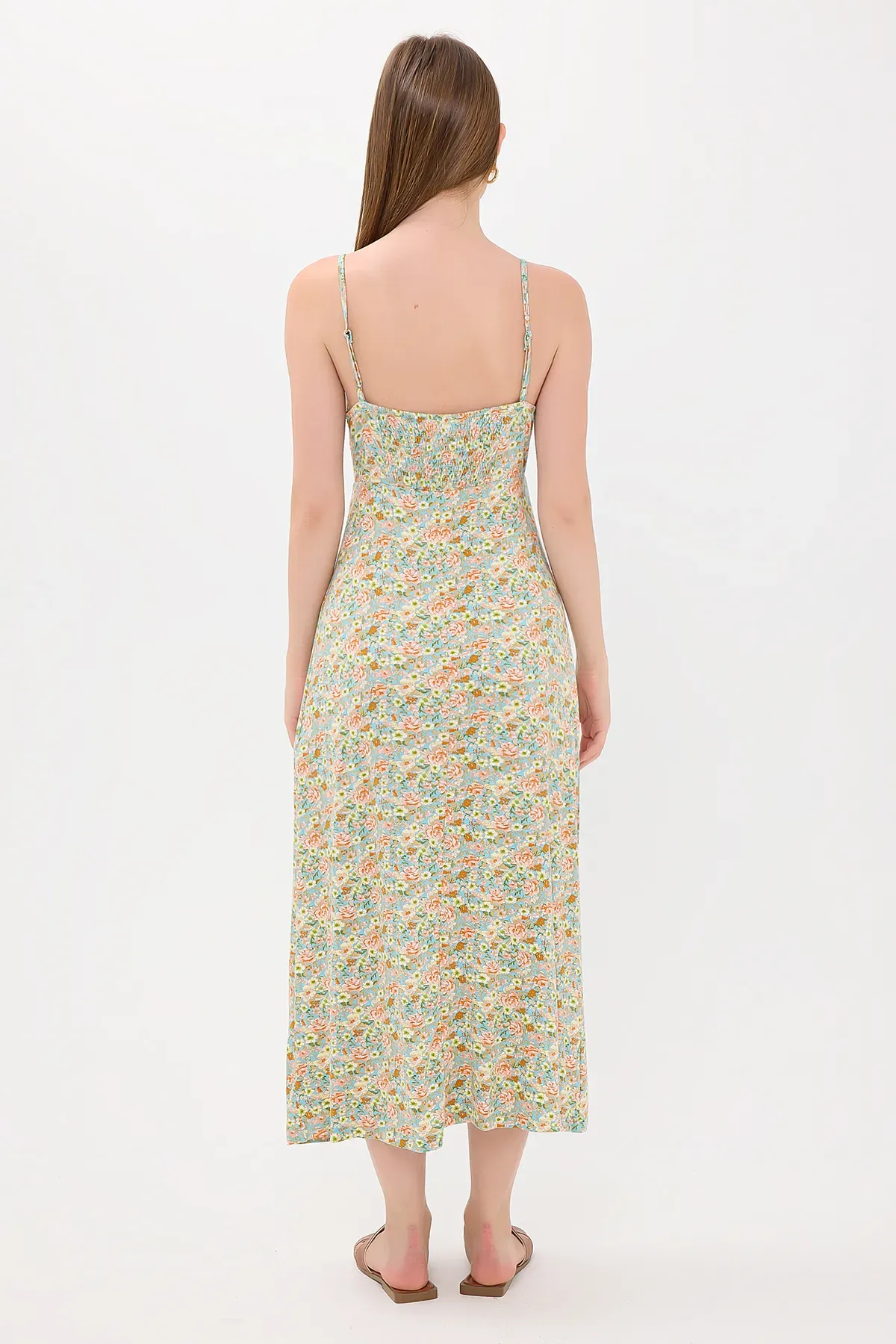 Floral Ruched Spaghetti-Strap Midi Dress 5