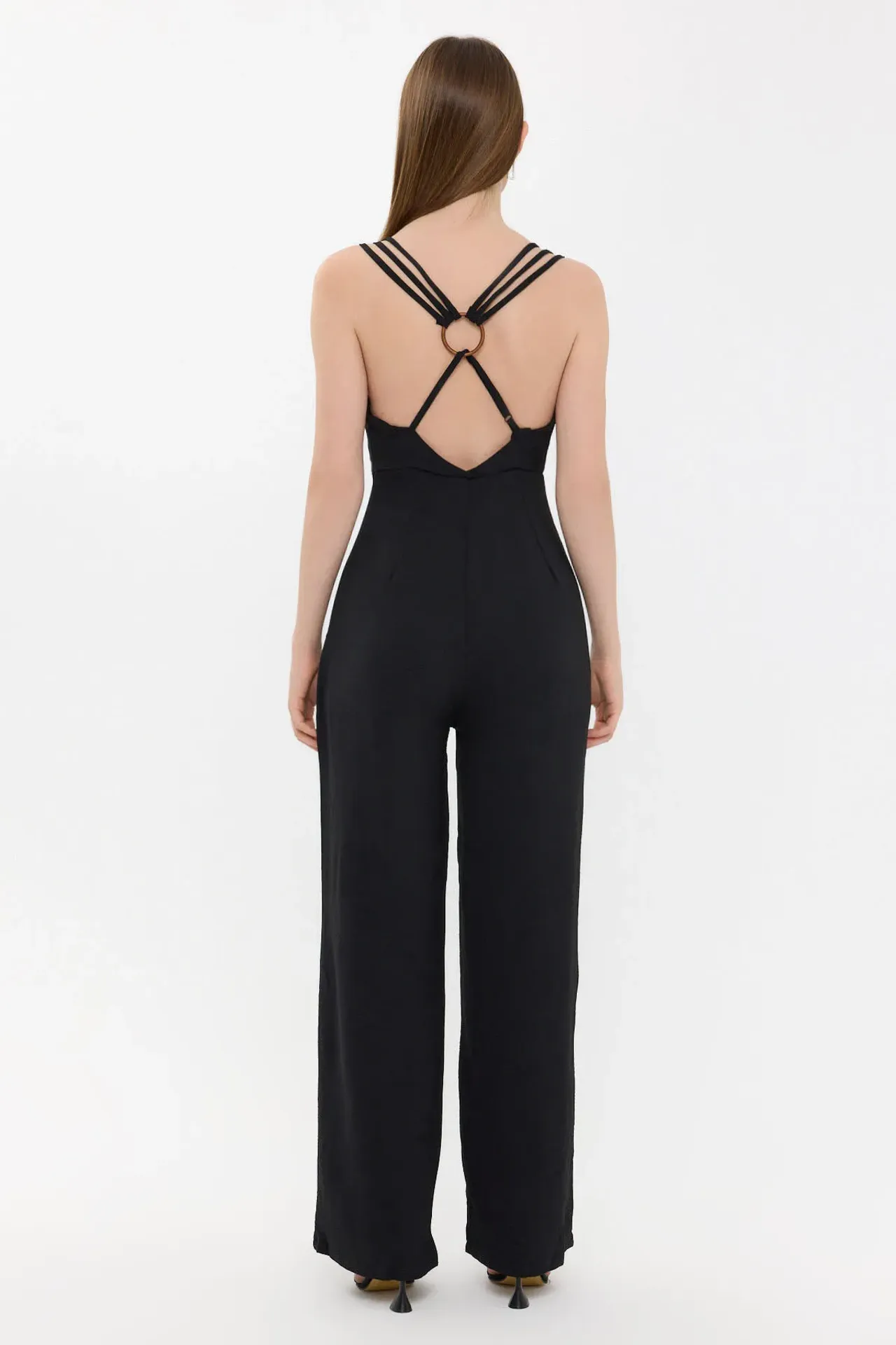 V Neck Wide-Leg Jumpsuit with Tie Detail