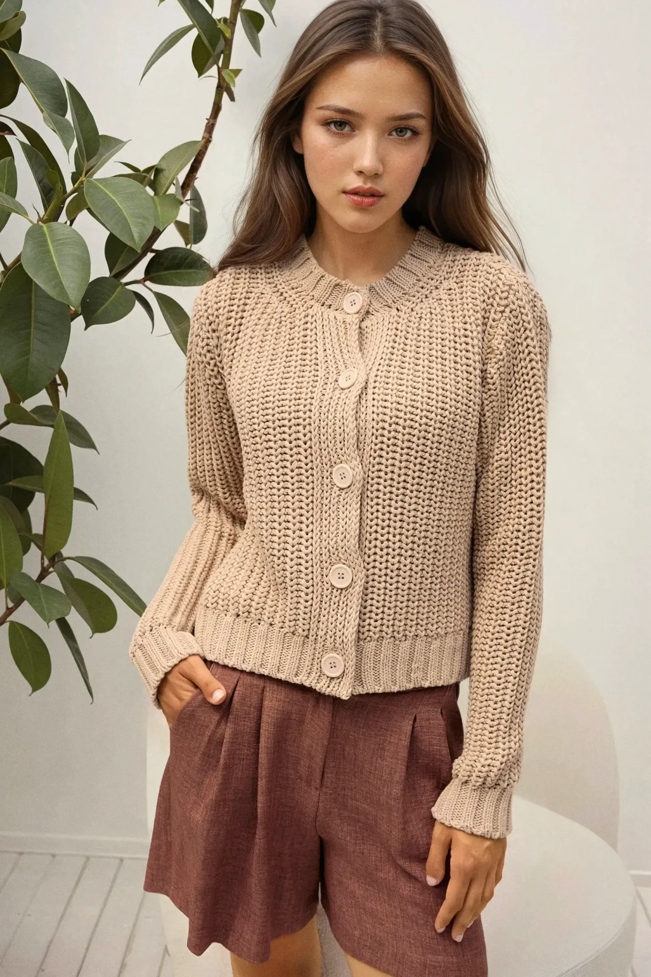 Textured Knitwear Crew Neck Cardigan 6