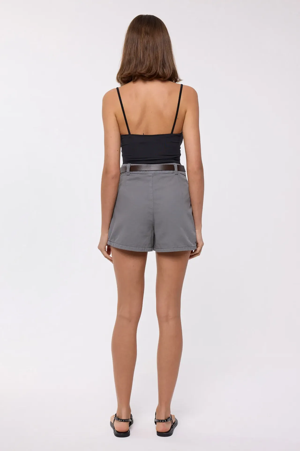 High-Waist Mini Pleated Cotton Skort with Belt